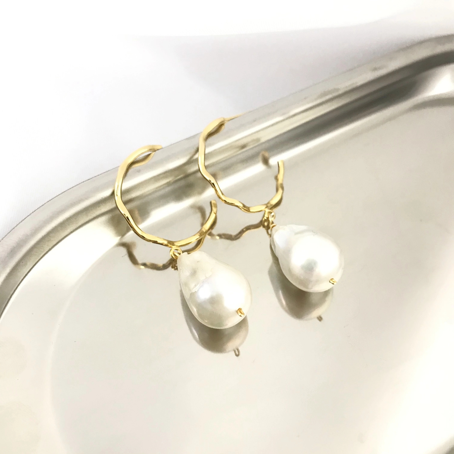 15x20mm baroque pearl earrings with 24.5mm 925 sterling silver earrings hook gold plated
