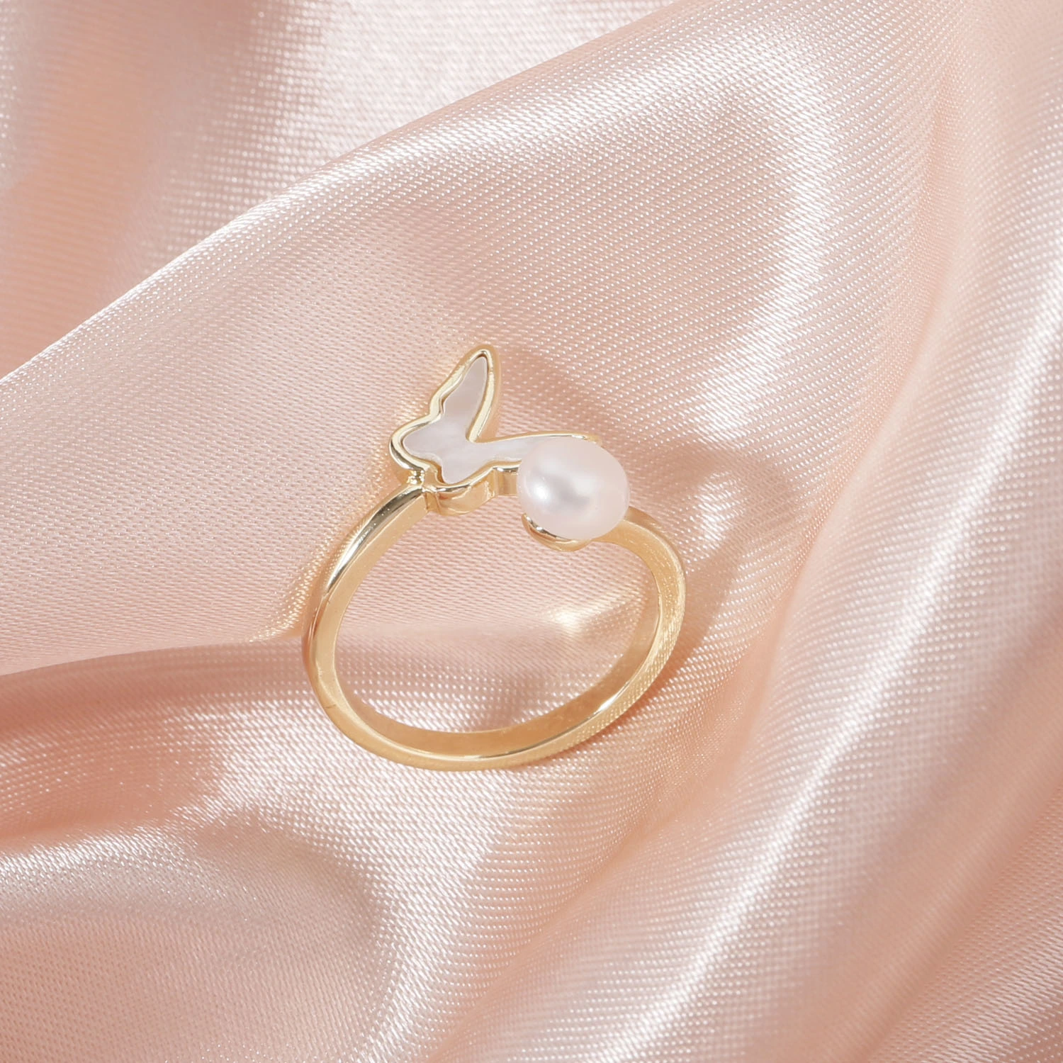 5-6mm freshwater pearl enamel brass ring gold plated brass jewelry for women and men