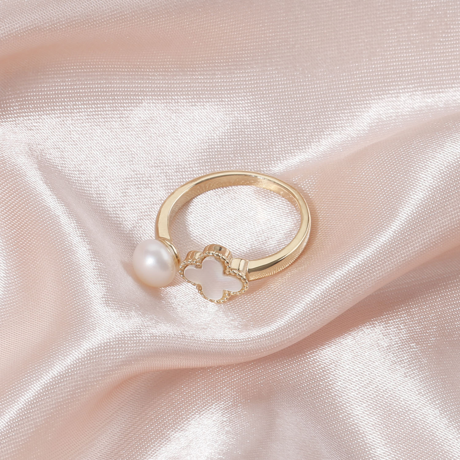 Cultured freshwater pearl cross enamel brass ring for women and men with brass resizable open ring