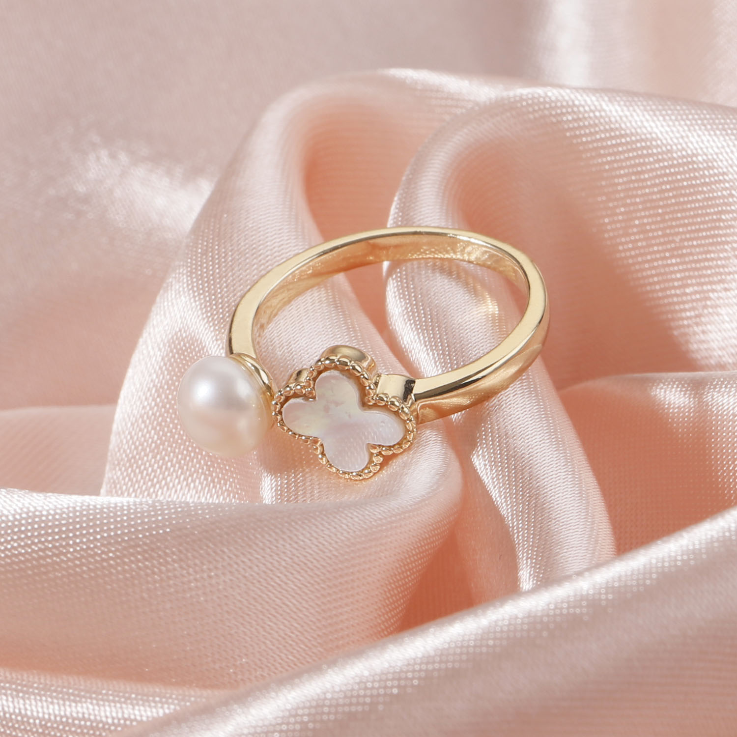 Fashion cross enamel brass ring freshwater pearl handmade cross enamel brass ring