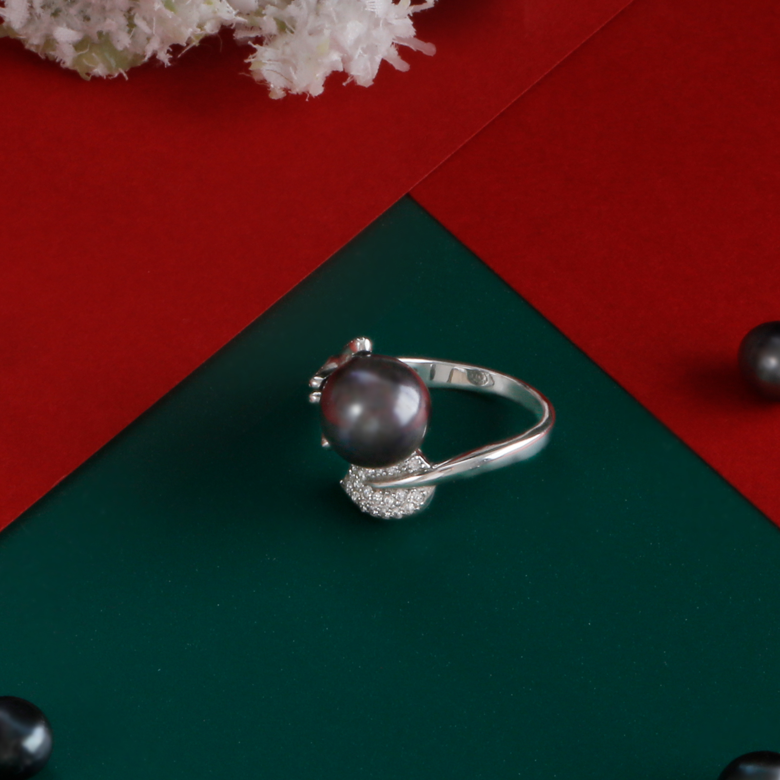 10-11mm tahitian pearl ring for men women leaf shape cz engagement rings fashion pearl jewelry silver ring