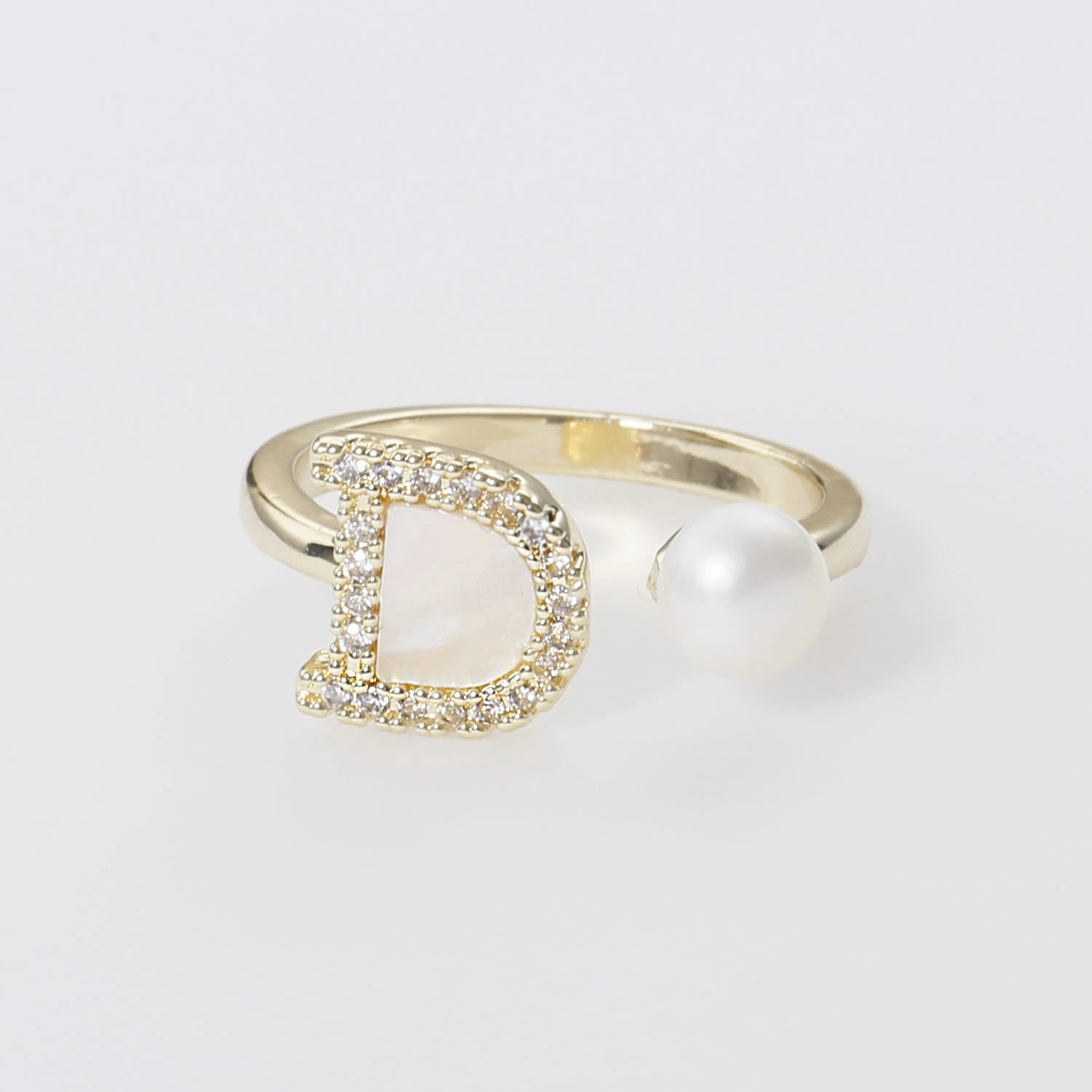 Fashion d shape enamel ring with freshwater pearl elegant enamel ring for women men