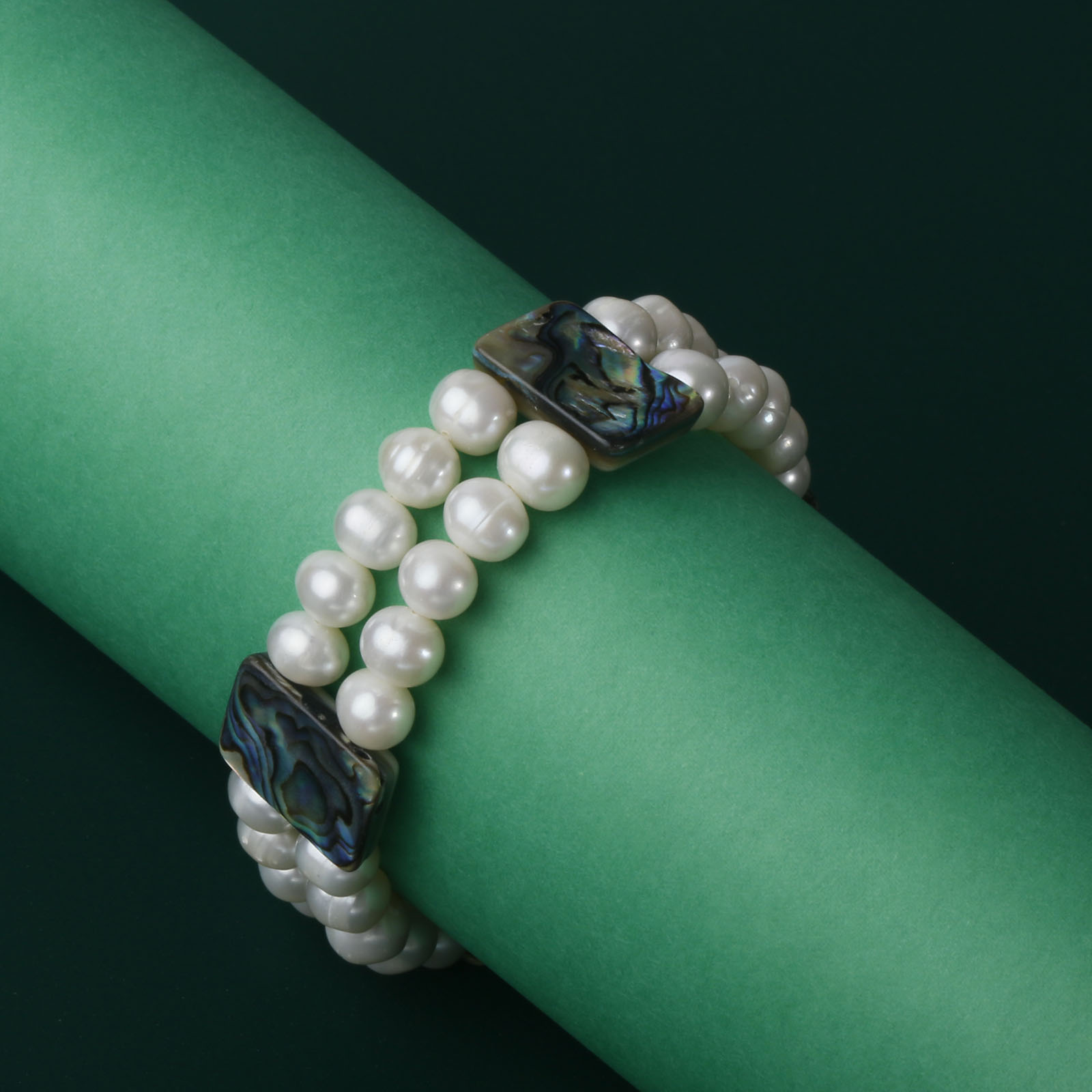 Cultured freshwater pearl bracelet beaded stretch bracelets with abalone shell pearl jewelry for women ahd men