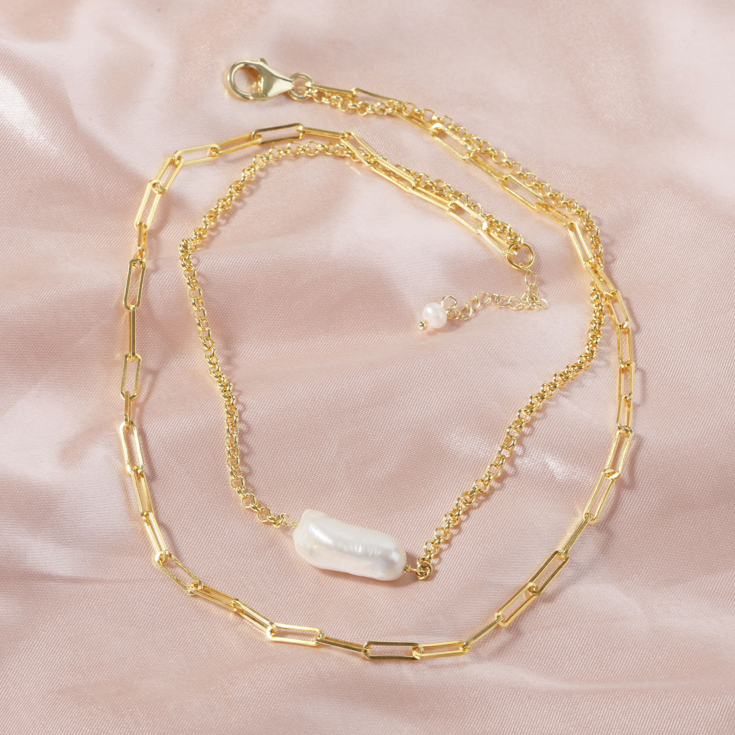 Cultured freshwater pearl necklace with 925 sterling silver chain for men and women