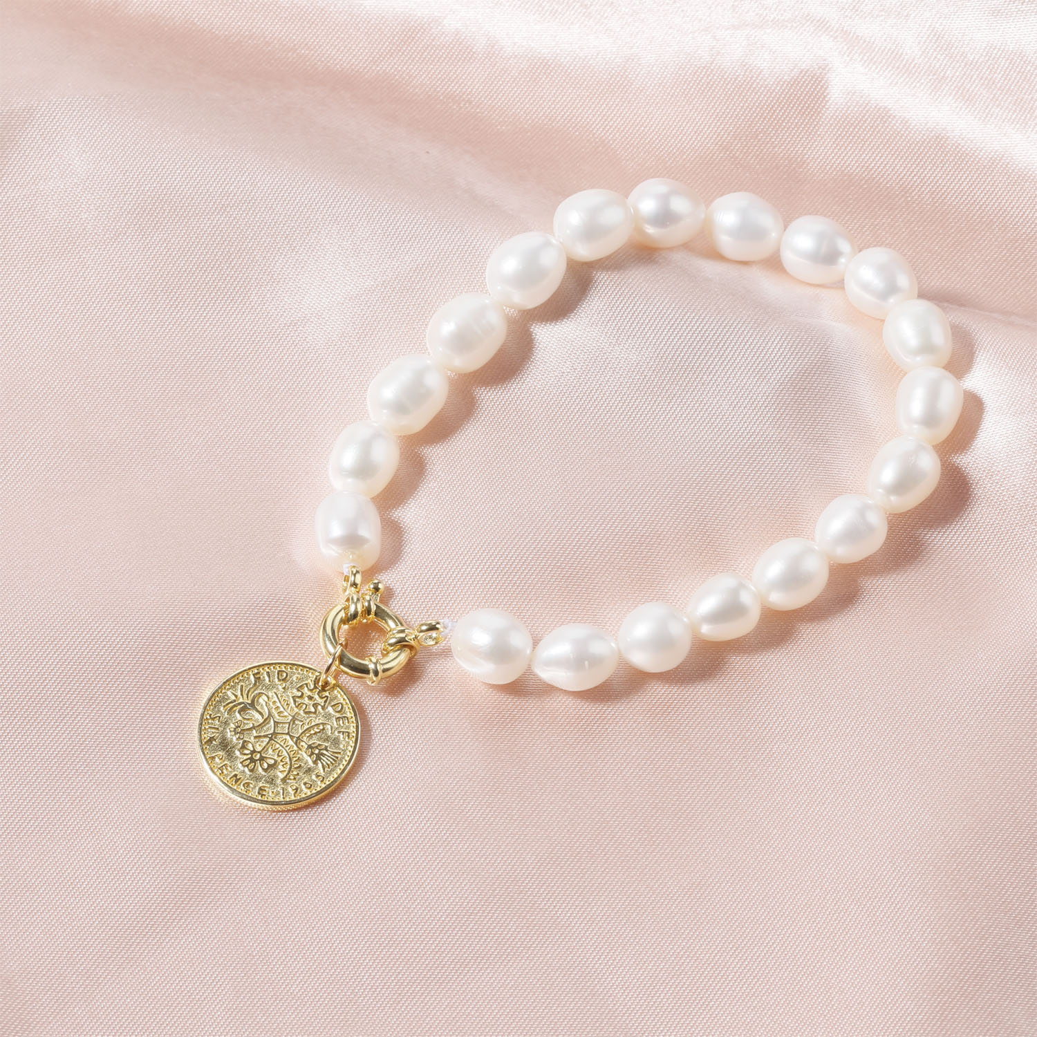 frehswater pearl stretch bracelet with silver women hand charm for women