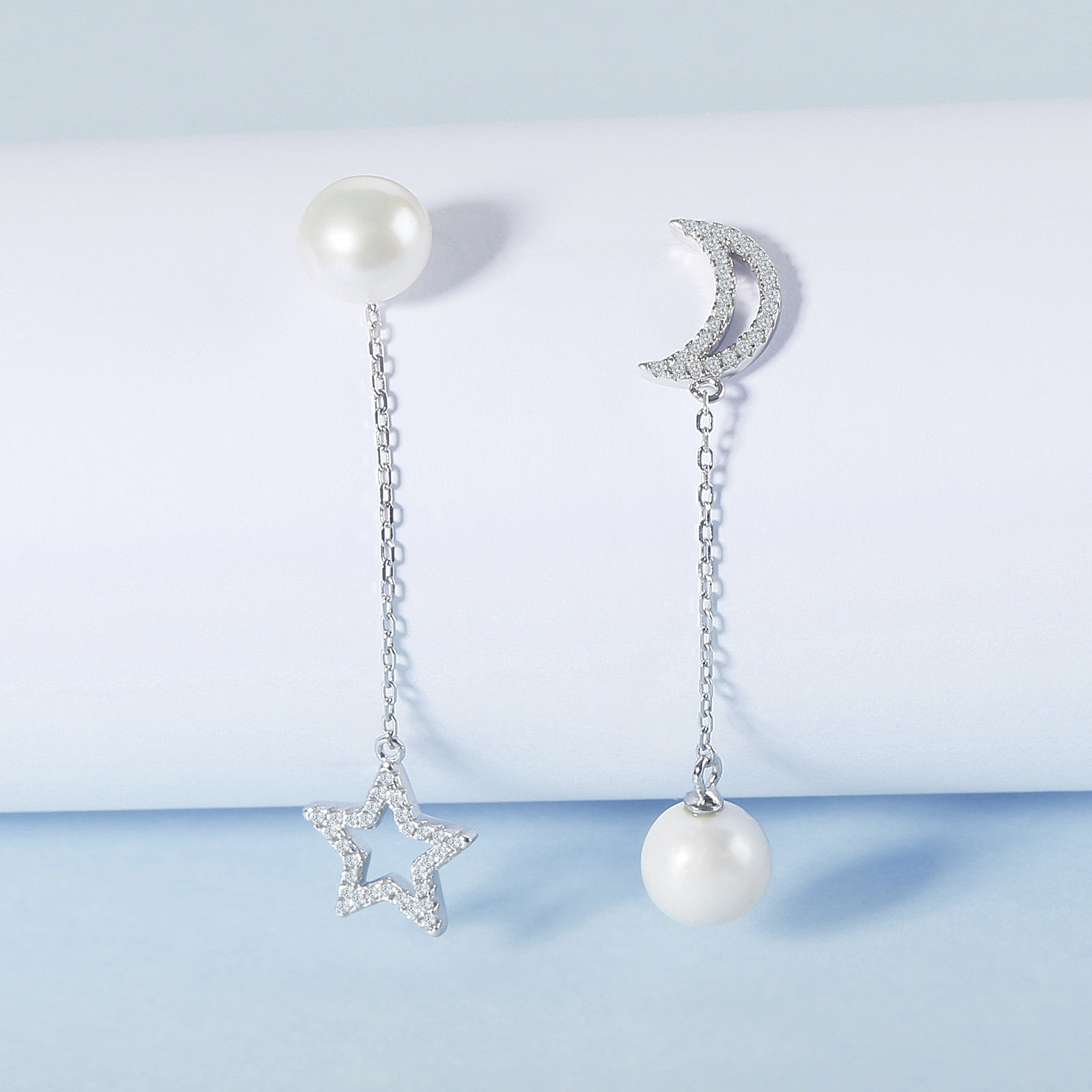 elegance handmade women jewelry silver stud earrings star&moon charm pearl drop earrings for women girls