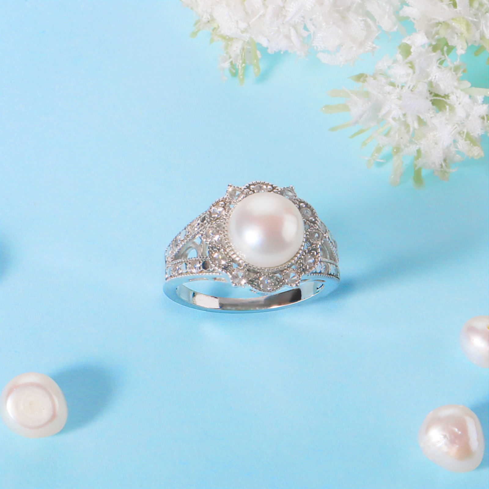 9-10mm button shape freshwater pearl silver ring for men women fashion pearl jewelry best gift
