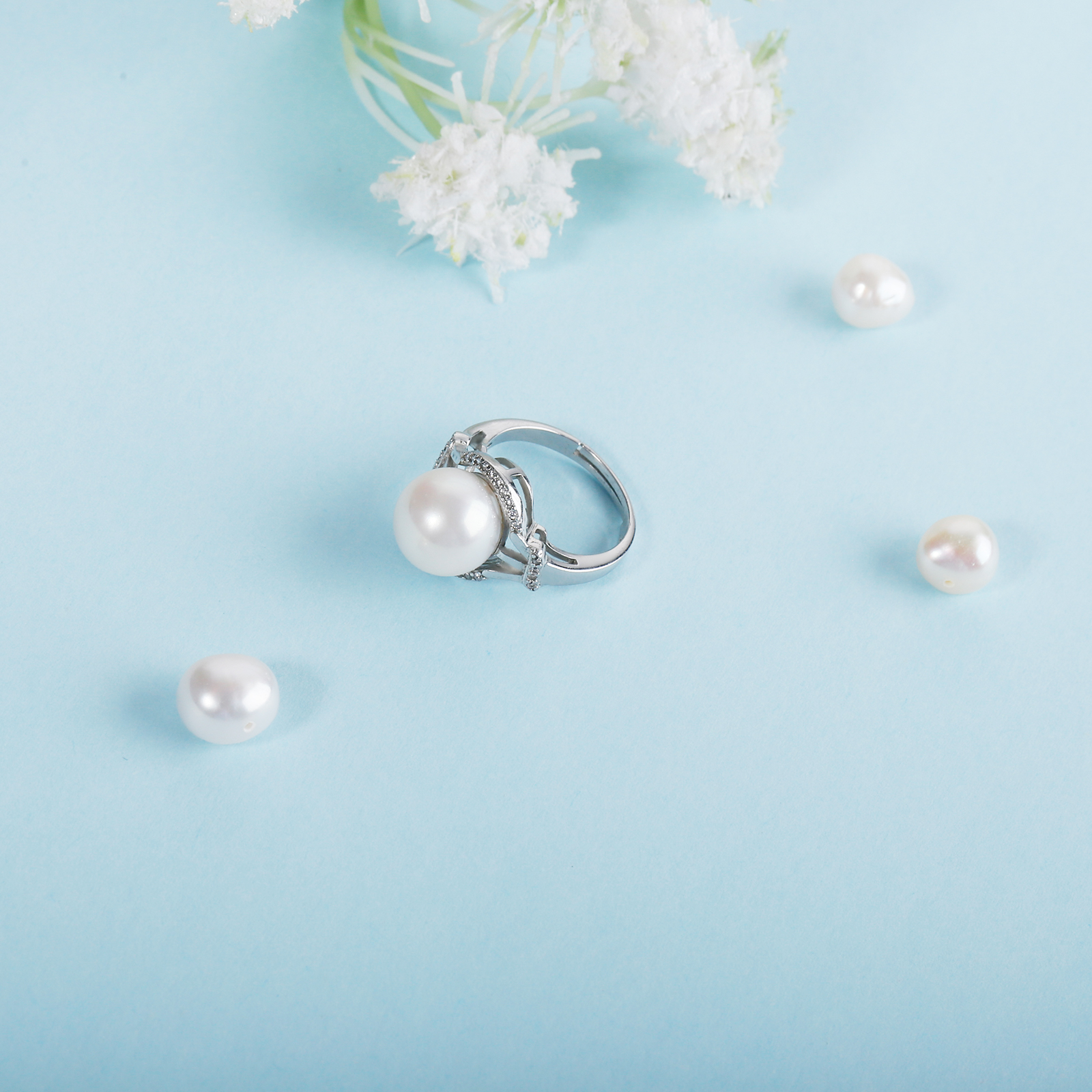 10-11mm round shape freshwater pearl ring fashion pearl engagement resizable ring jewelry gift