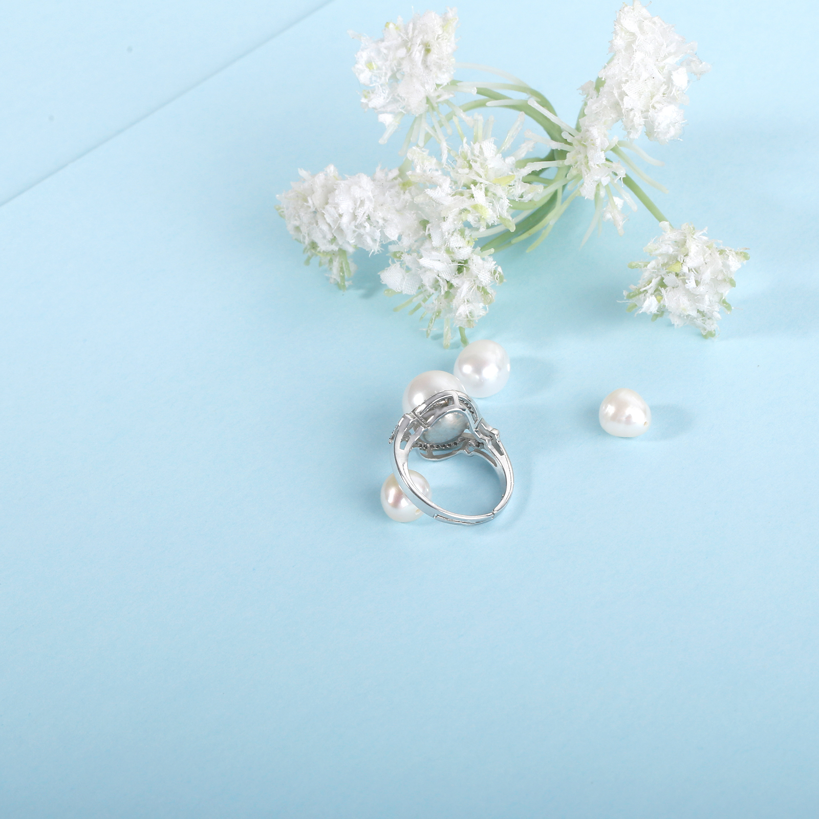 925 sterling silver pearl resizable ring with cz fashion elegant jewelry for women men