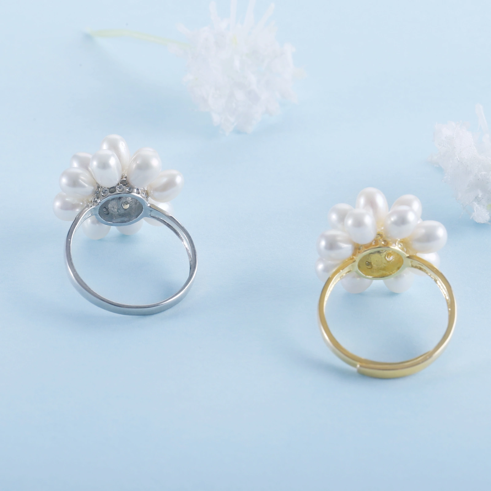 Fashion handmade freshwater pearl cluster silver ring for women men