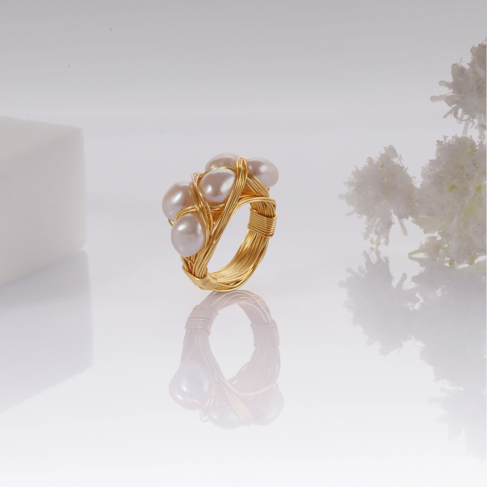 10-11mm baroque pearl ring gold plated with copper wire rings