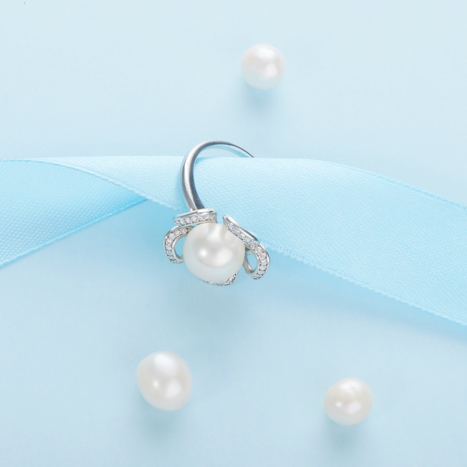 freshwater pearl elegant silver cz ring fashion flower shape best jewelry gifts