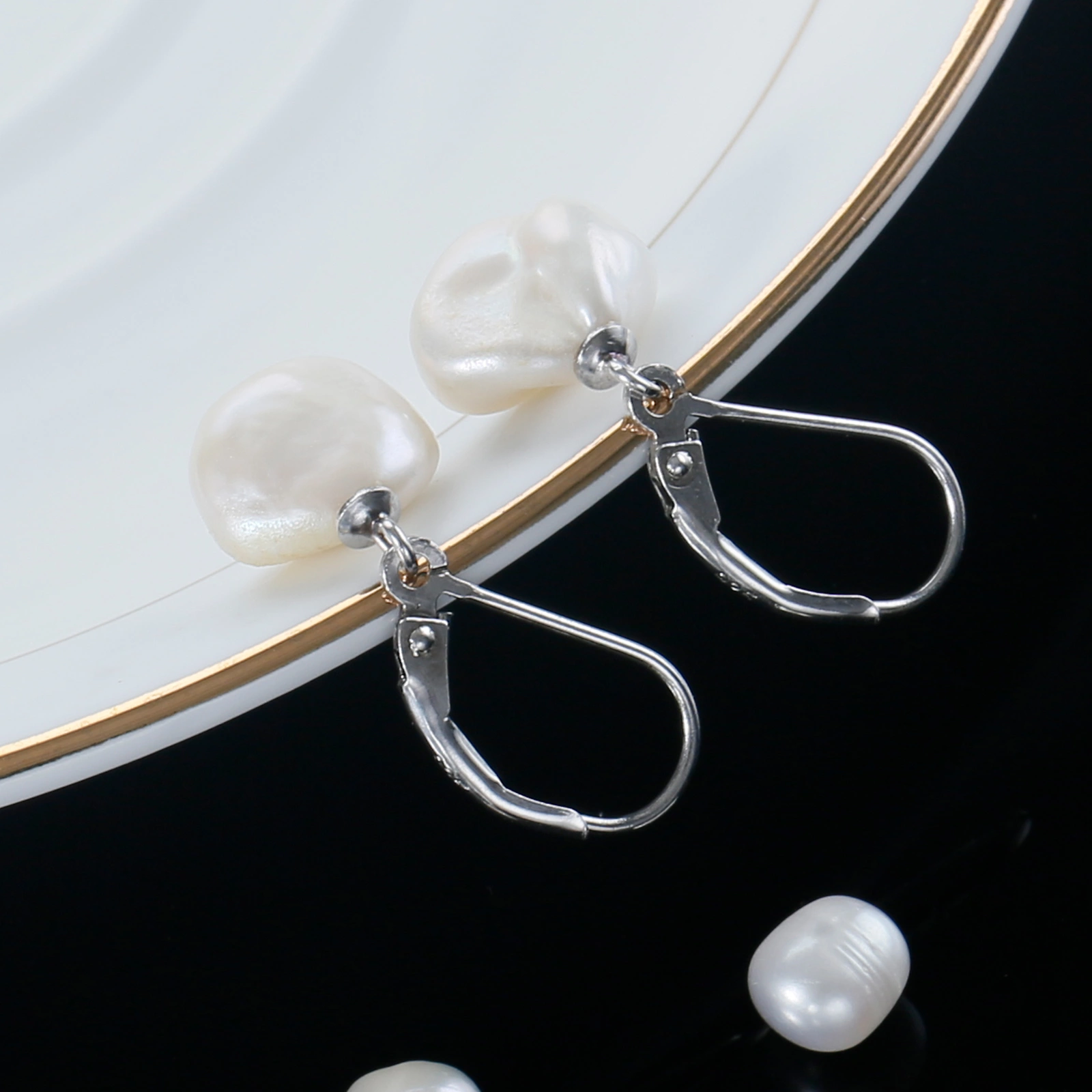 silver leverback earrings with keshi pearl drop simple womens earrings jewelry gifts