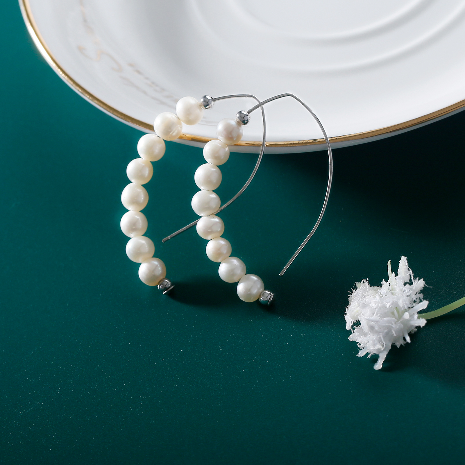 35mm diameter silver hook pearl earrings elegant women jewelry