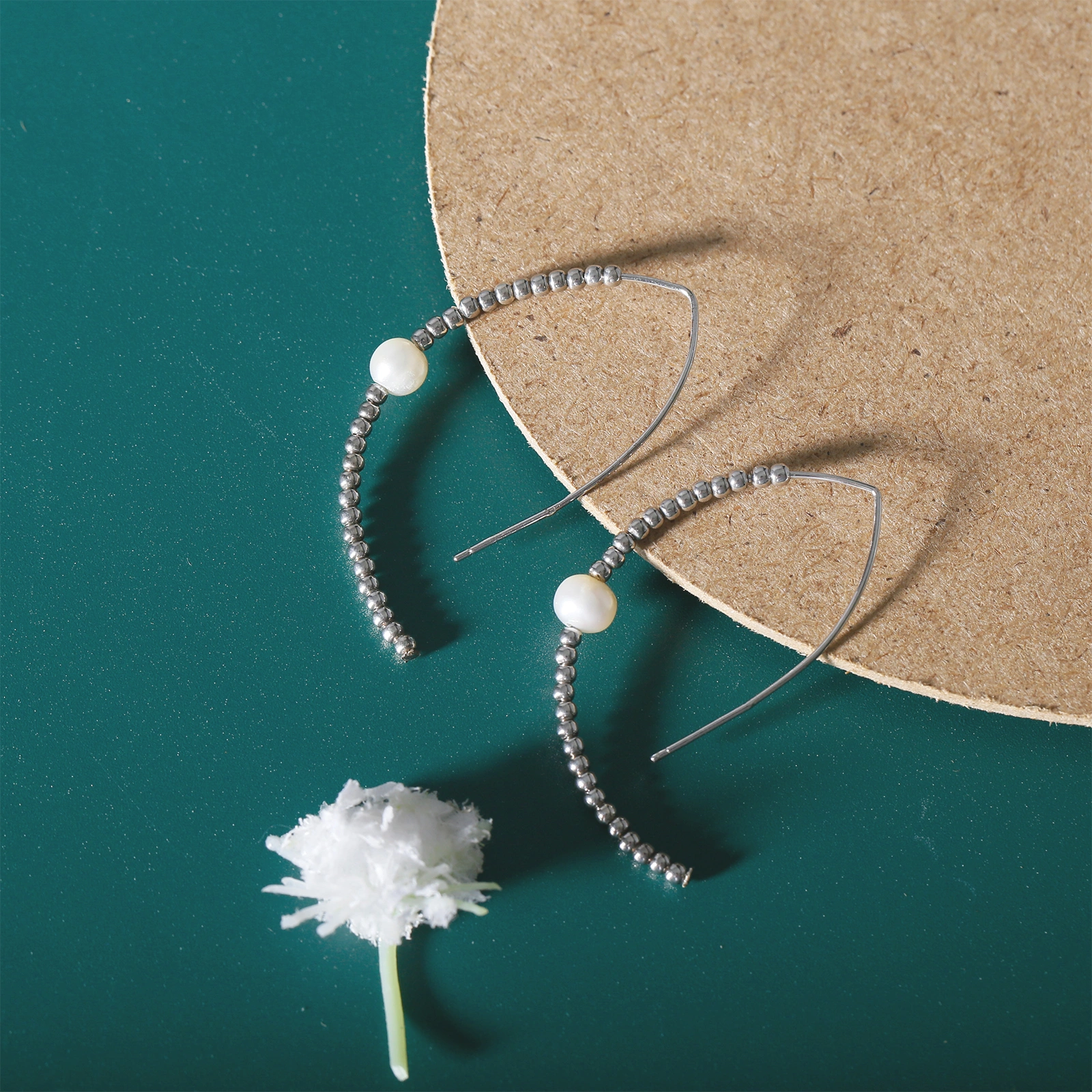 silver beads silver hook pearl earrings freshwater pearl simple unique women earrings