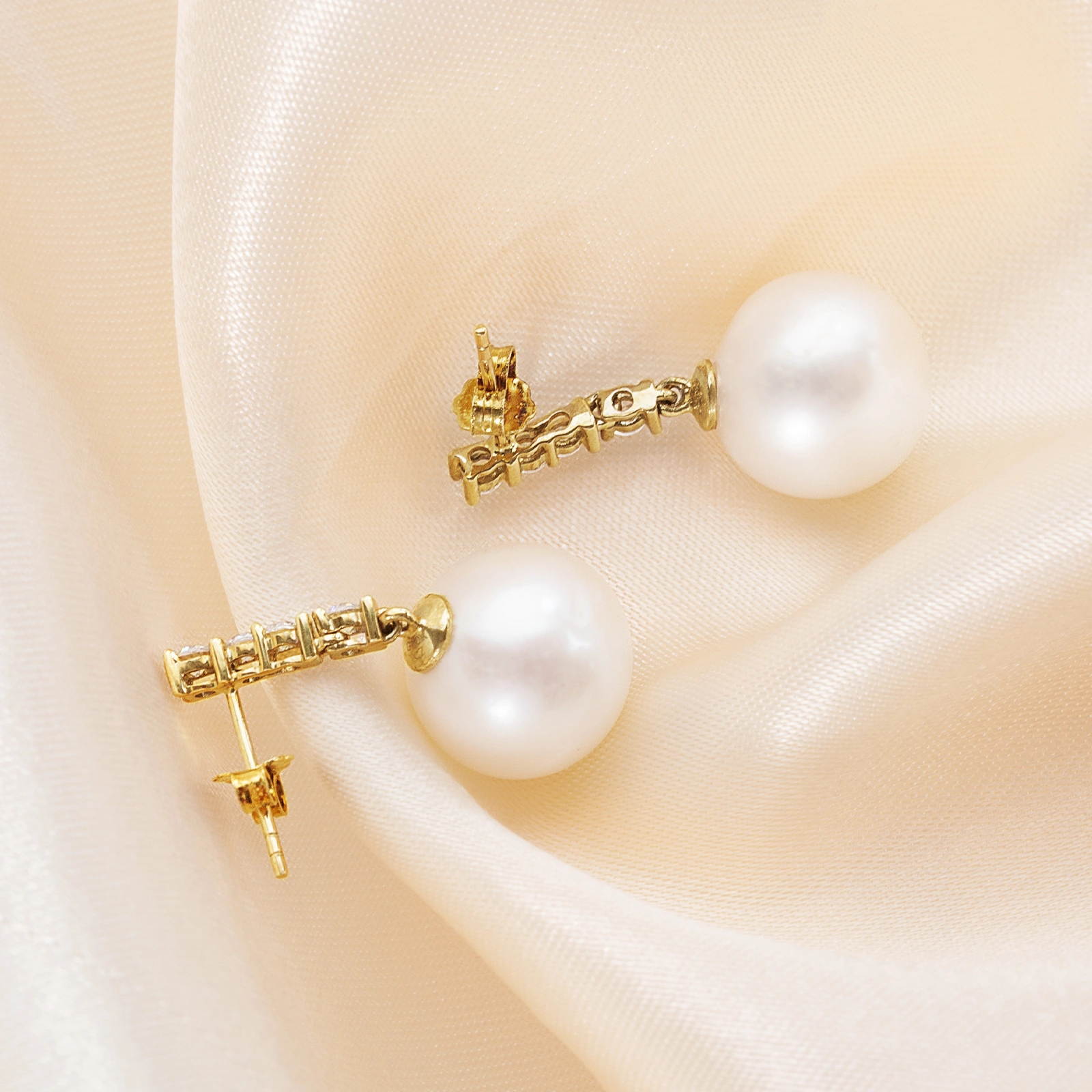 10kt yellow gold earrings 10-11mm large white pearl cz stud women earrings