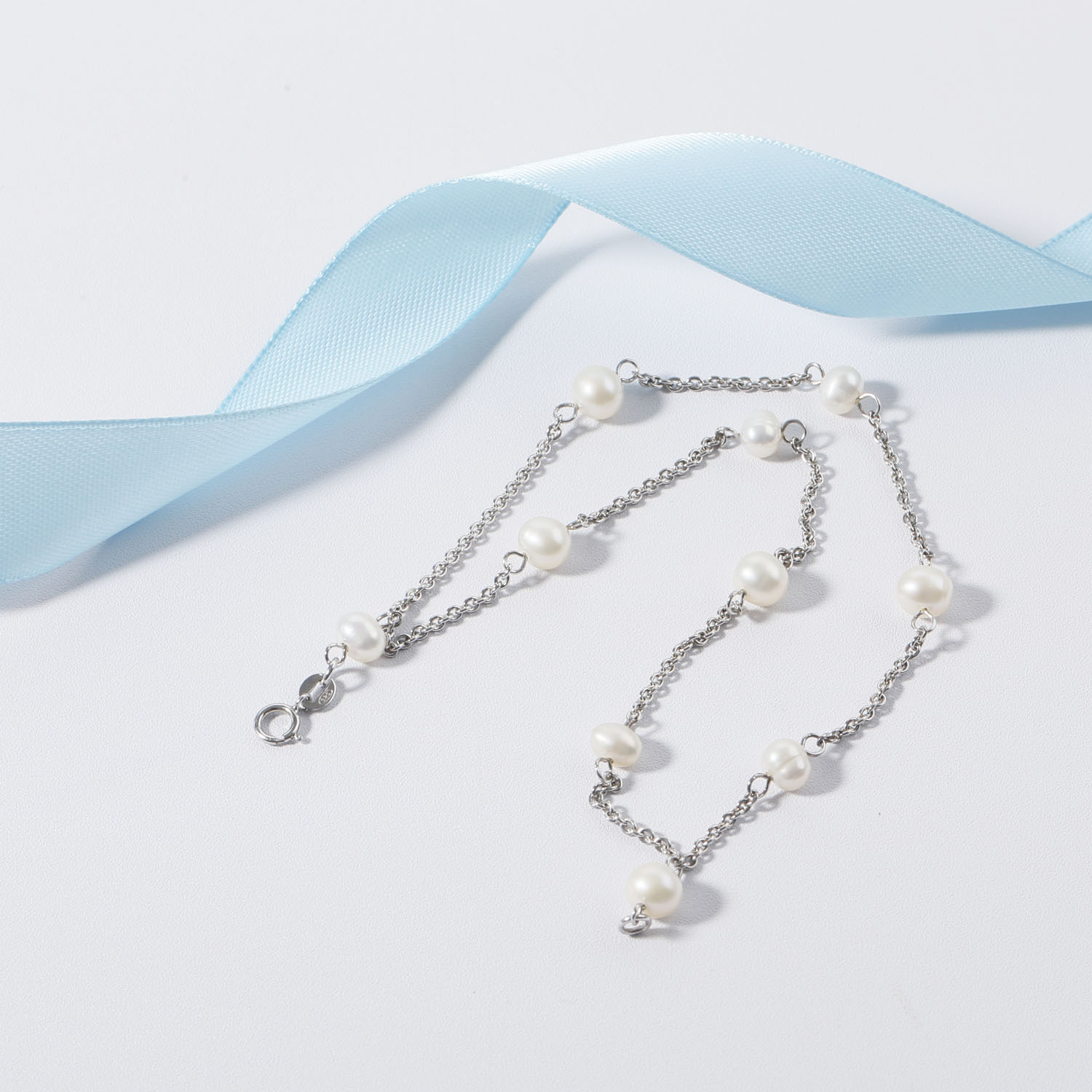 5-6mm freshwater pearl silver chain bracelet two/three/four row