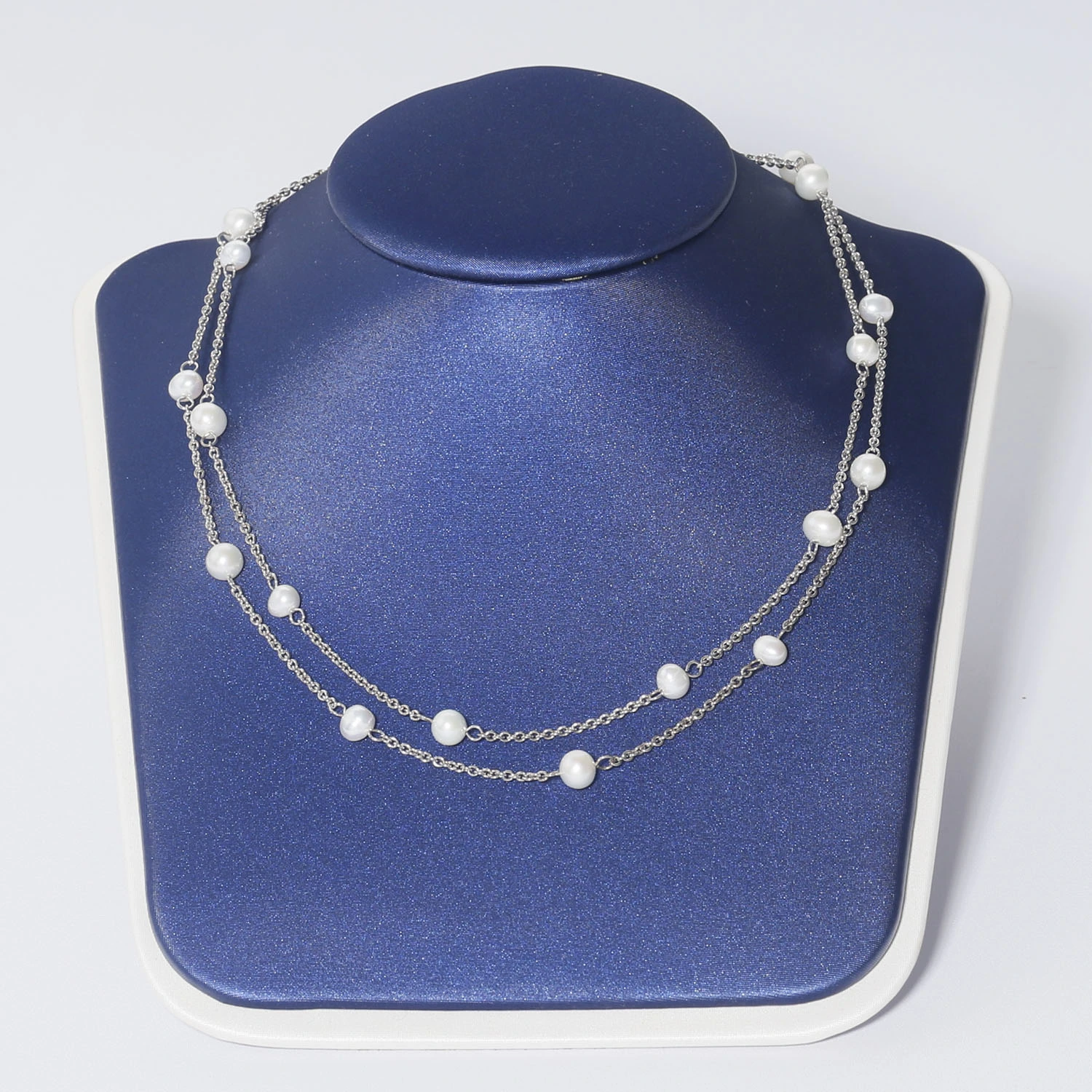 two row 925 sterling silver chain necklace fashion handmade pearl jewelry gift for women
