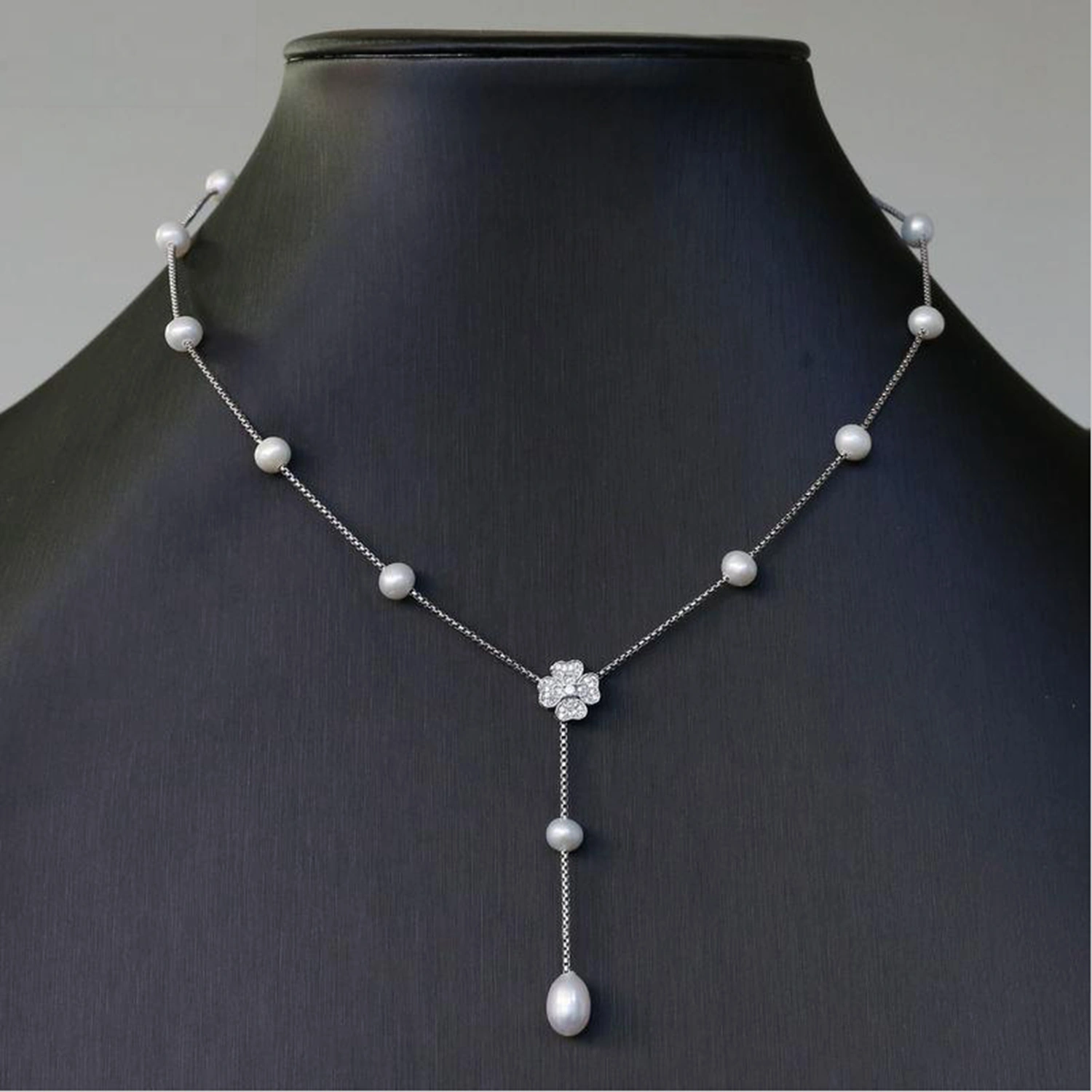 freshwater pearl silver chain necklace elegant fashion handmade women silver necklace