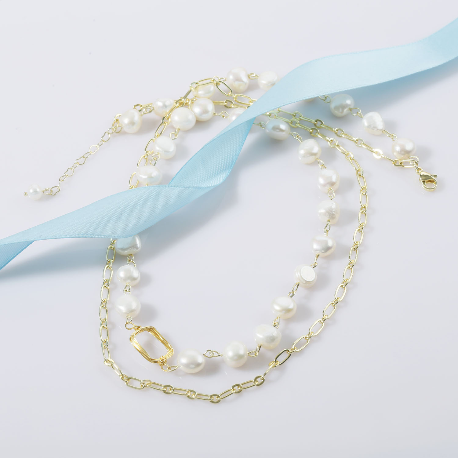 7-8mm freshwater pearl brass chain necklace choker