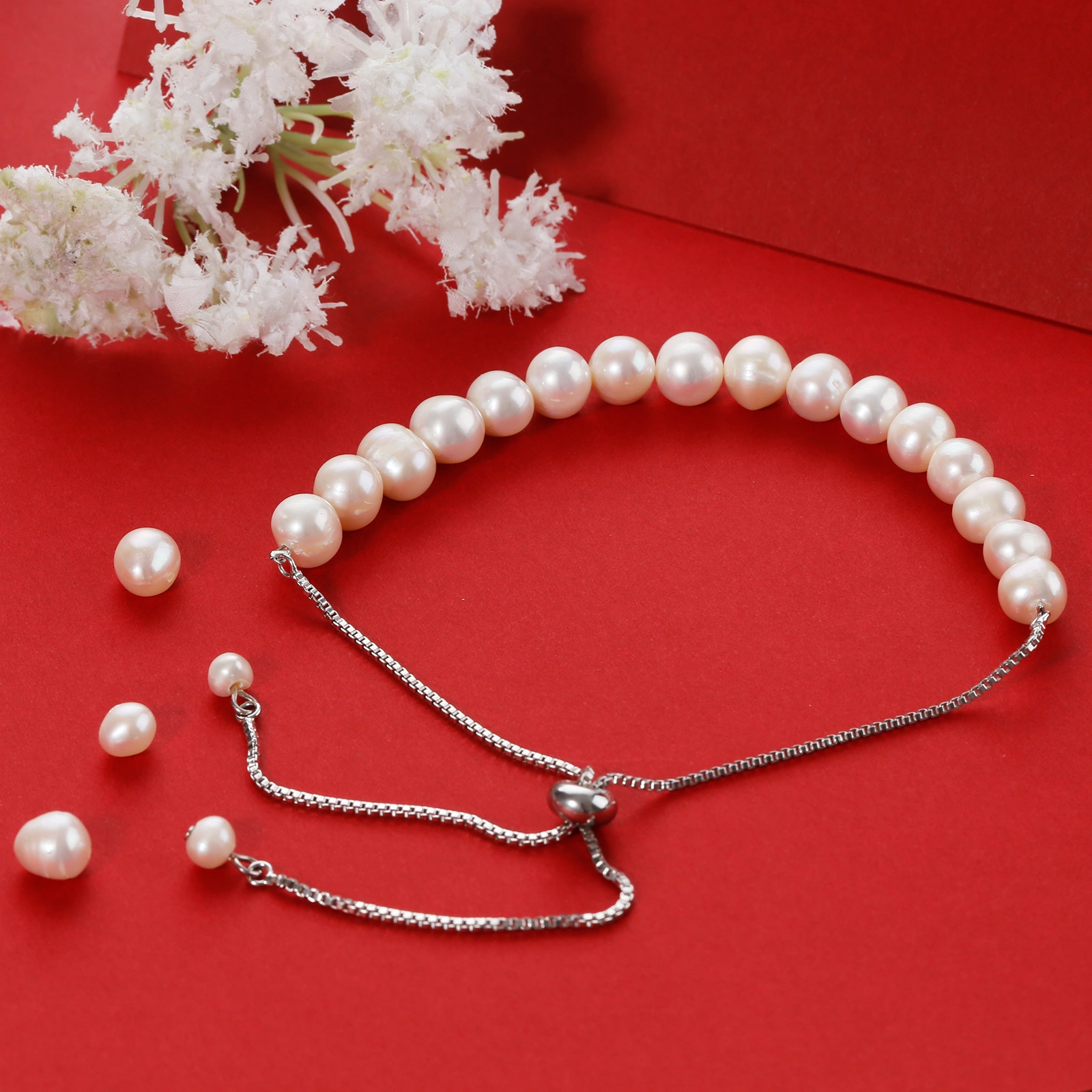 Cultured freshwater pearl bracelet 925 sterling silver adjustable bracelet for women and men