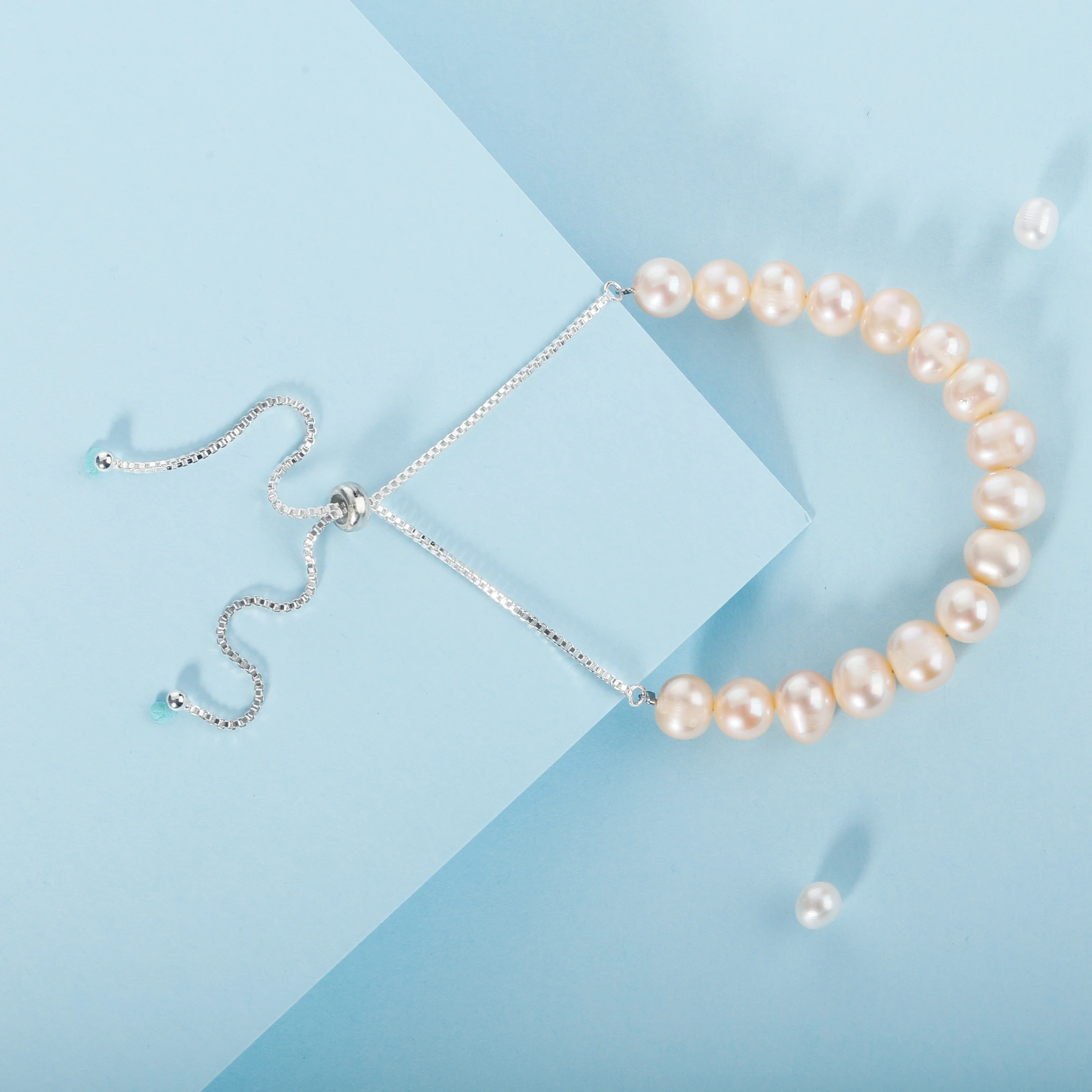 6-7mm white pearl bracelet with sterling silver adjustable bracelet chain fashion pearl jewelry gift
