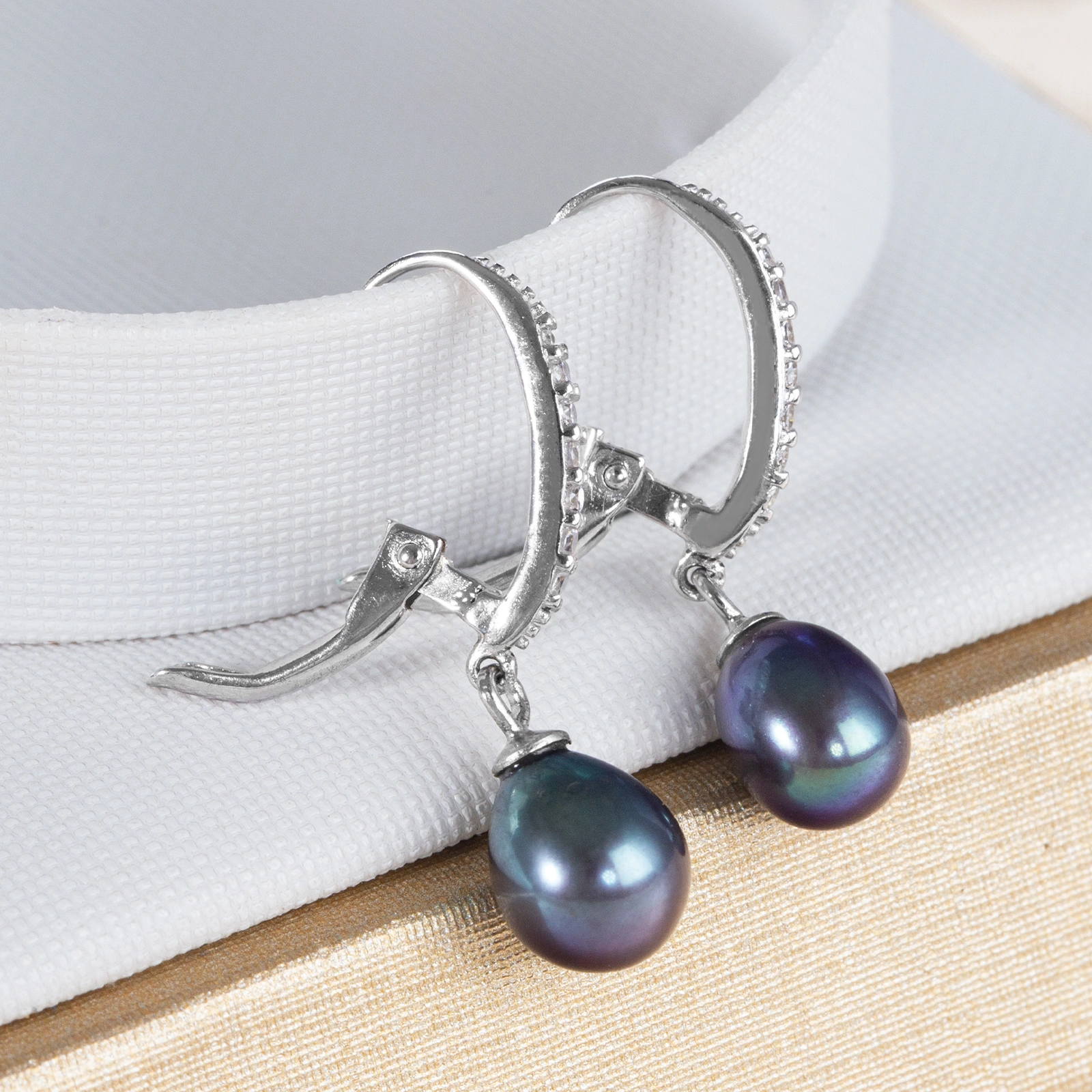 silver cz leverback dangle pearl drop earrings