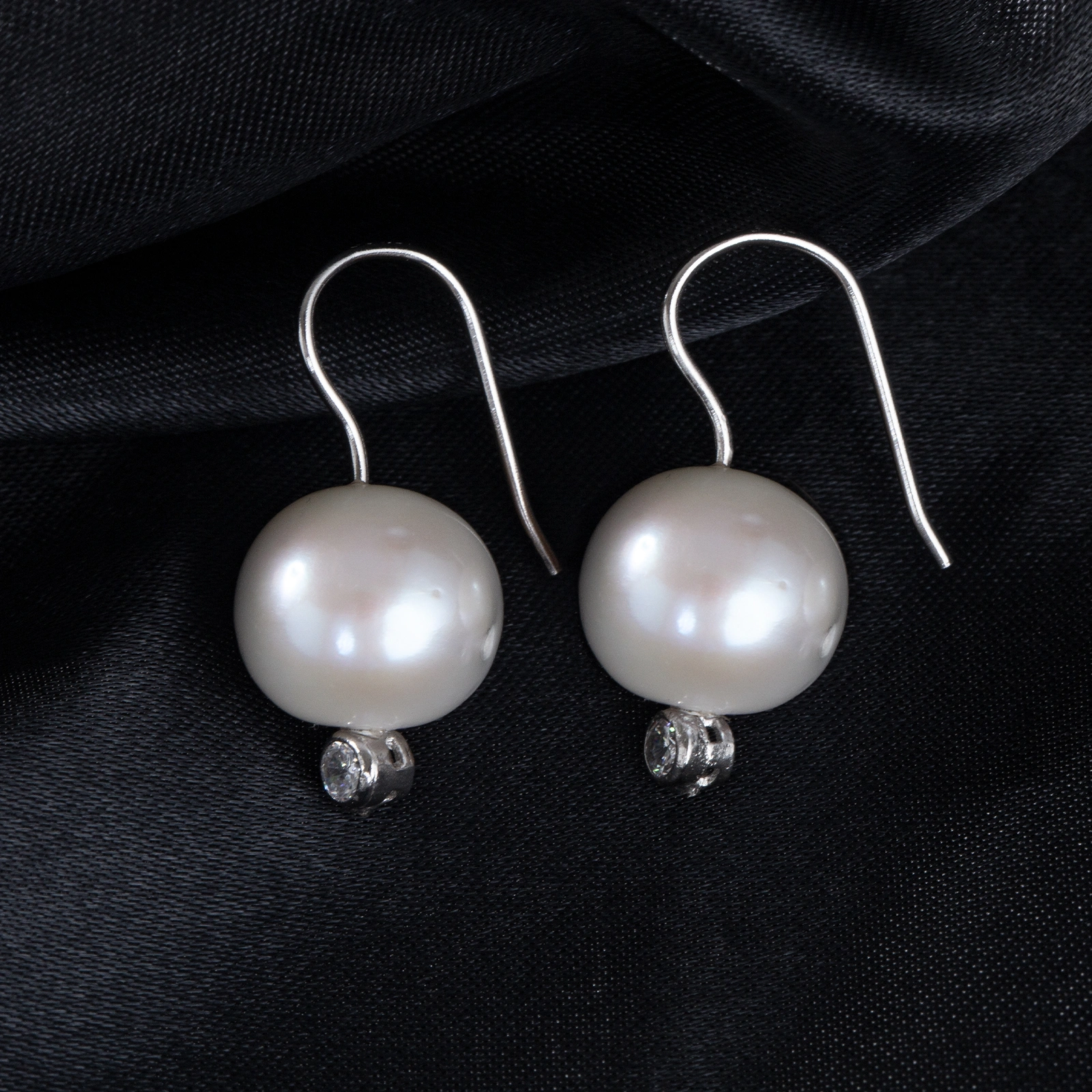 graceful women pearl earrings simple silver cz hook earrings