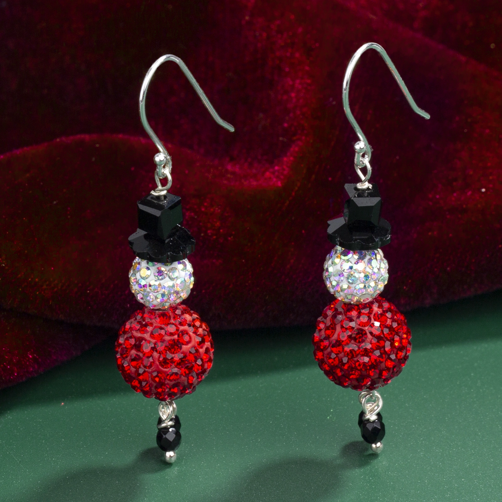 christmas snowman drop crystal paved earrings