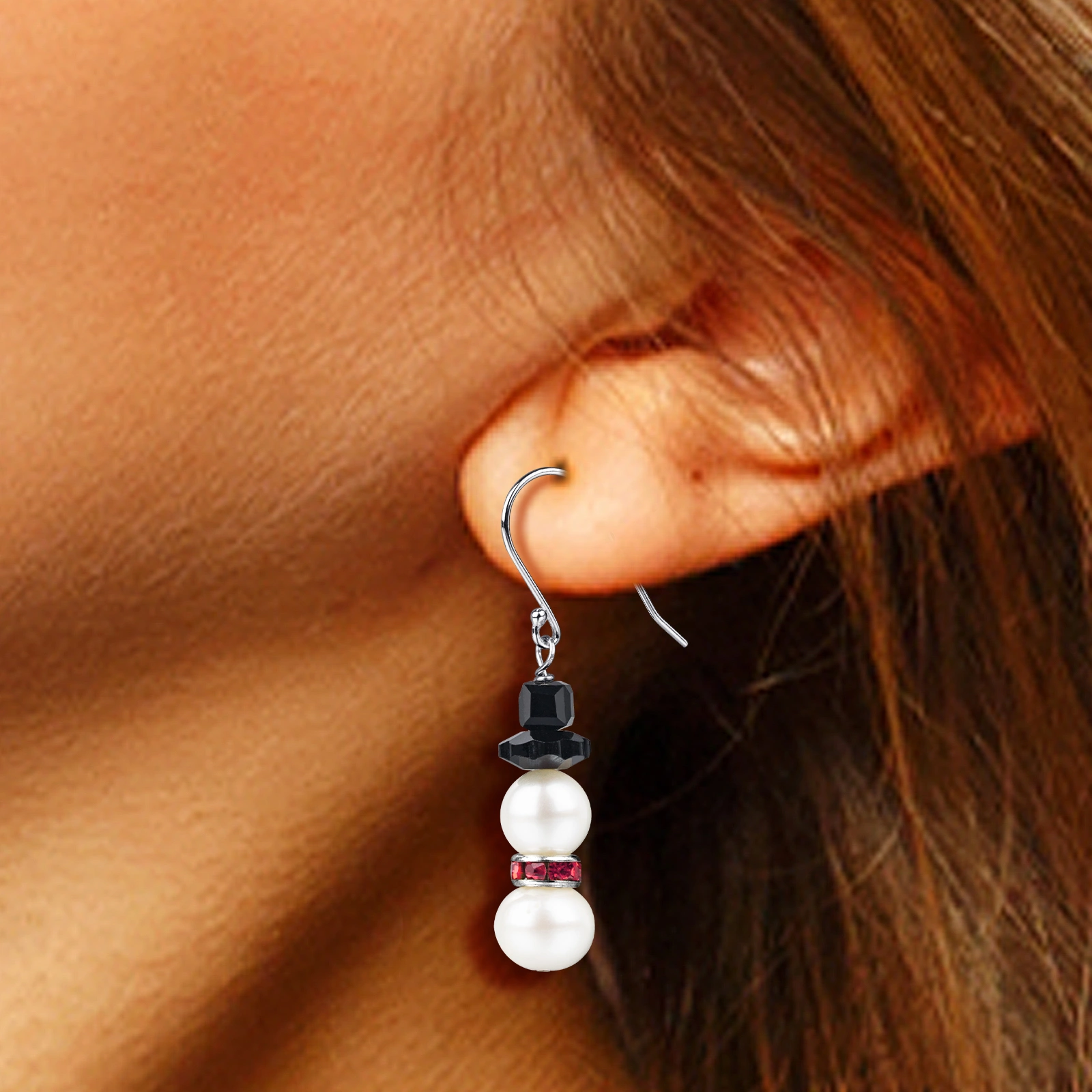 simple christmas pearl snowman drop earrings elegant women jewelry