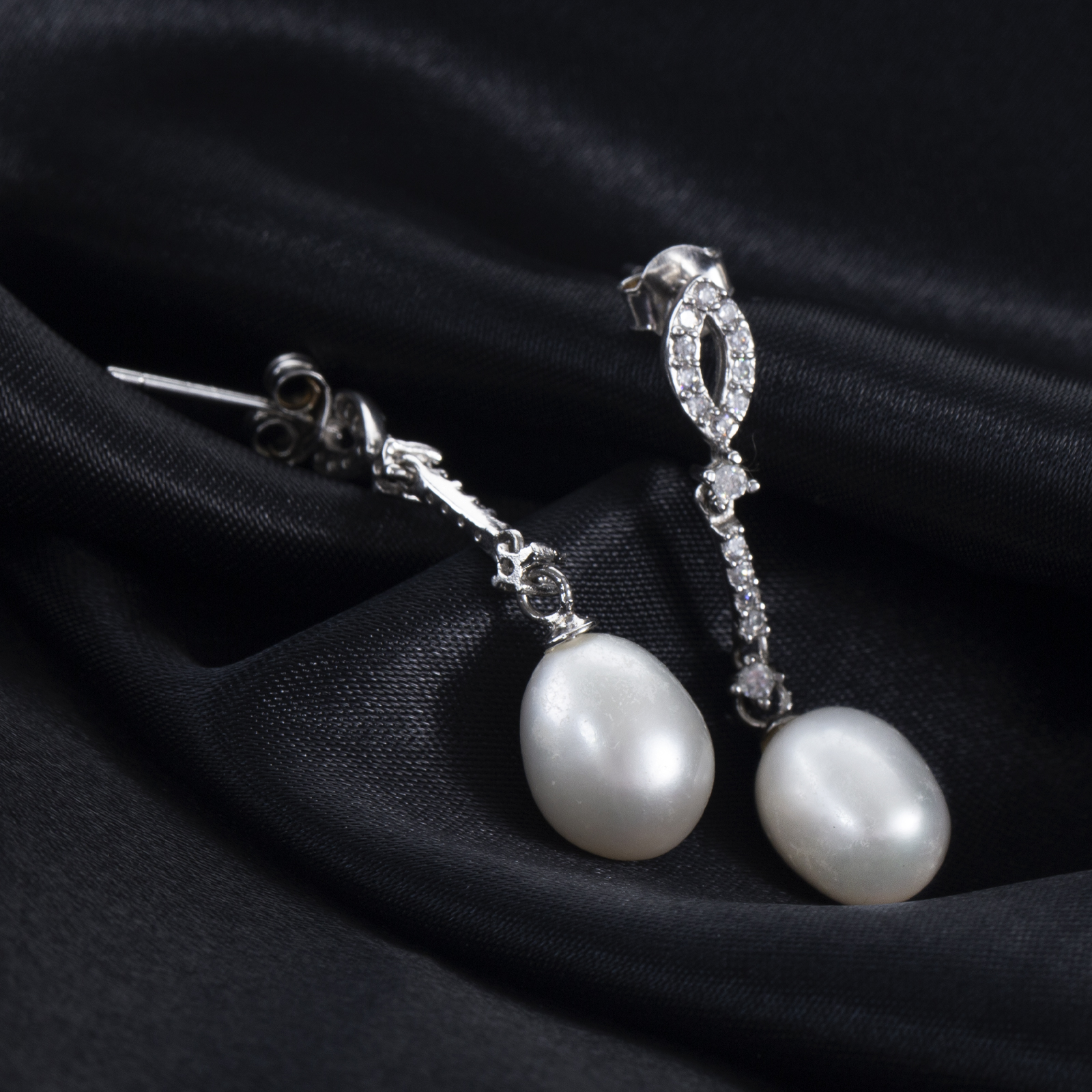 elegant silver stud cz earrings freshwater pearl women jewelry gifts