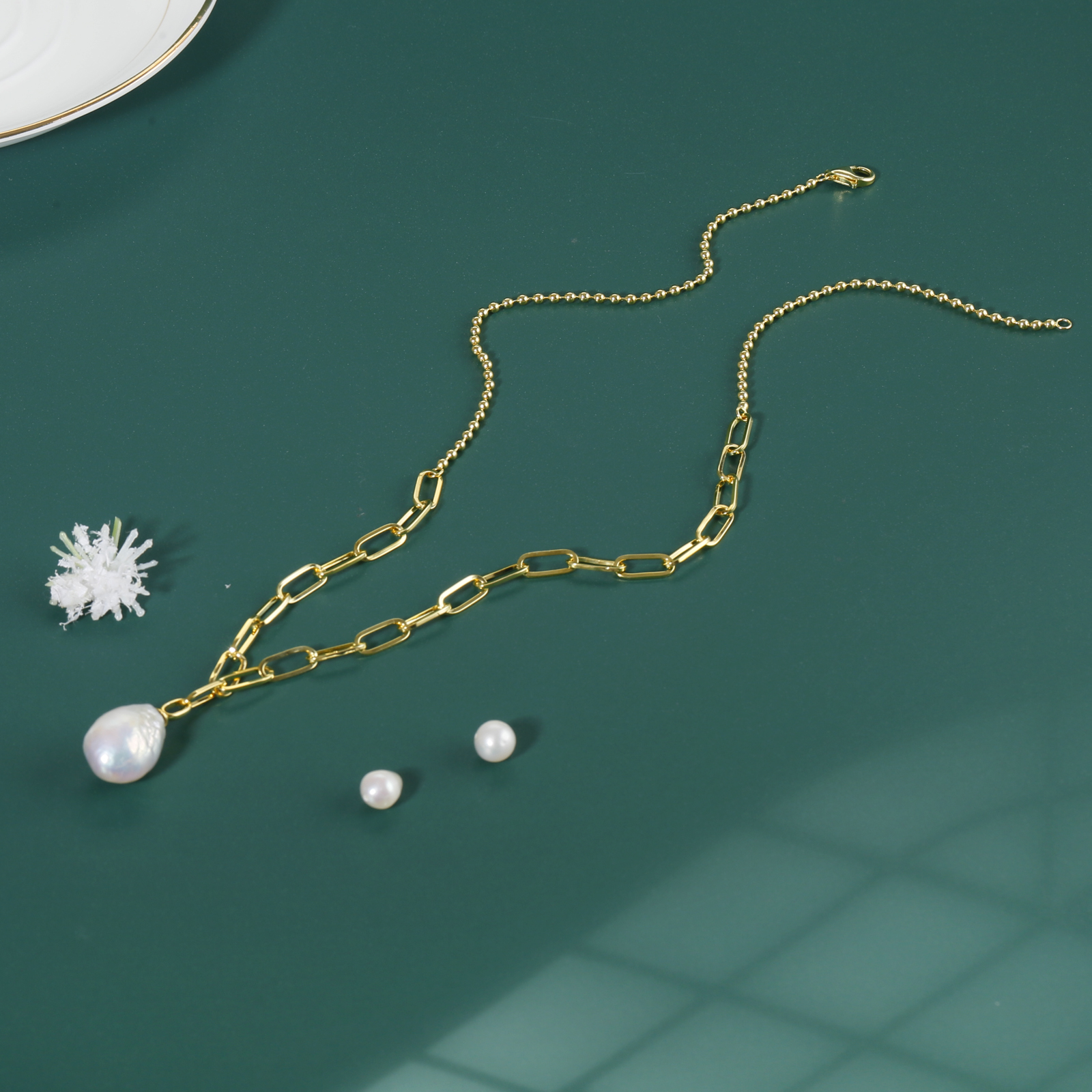 10-11mm baroque pearl fashion simple freshwater pearl pendant silver necklace for women men