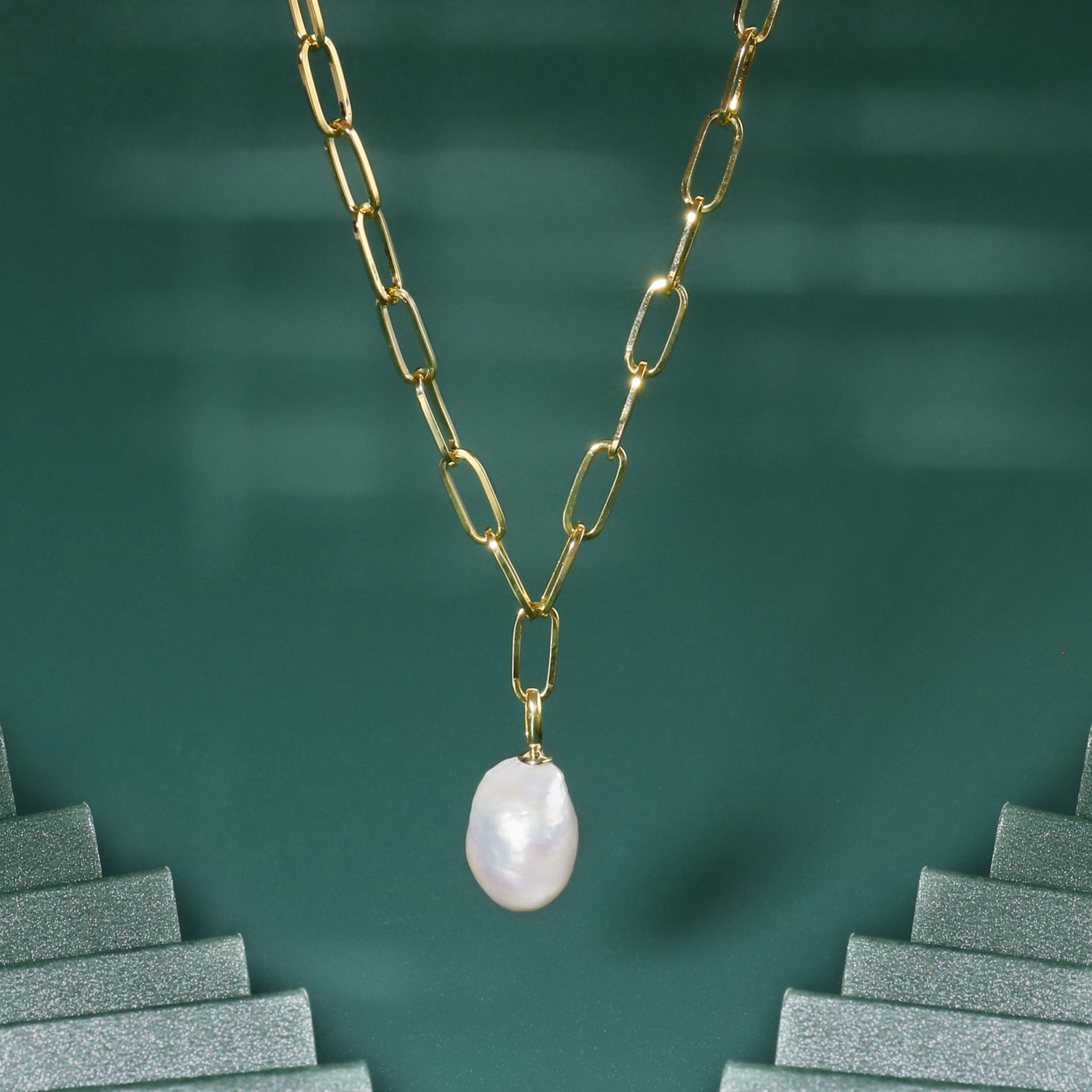 925 sterling silver necklace with pearl pendant for men women 14K gold plated
