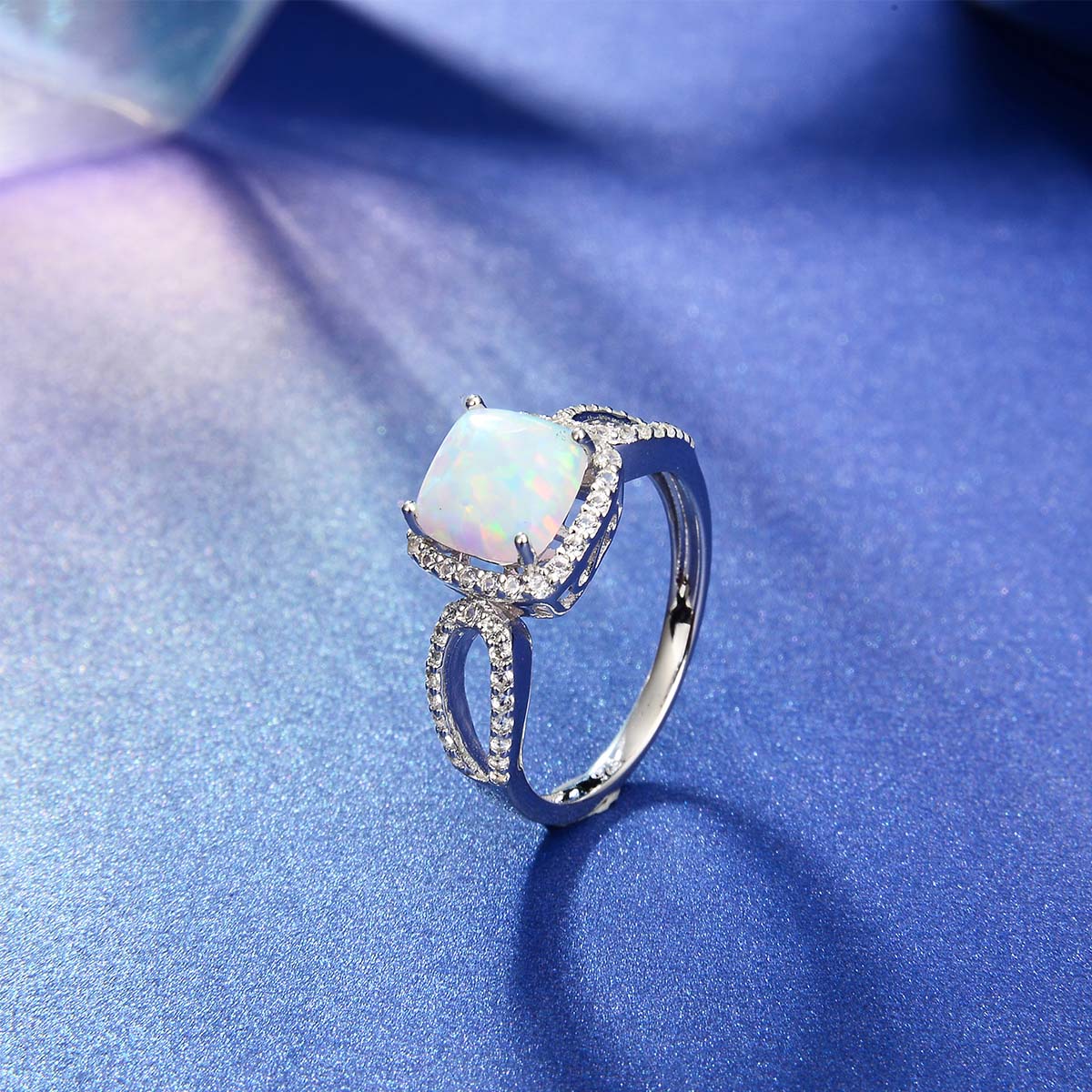 925 sterling silver wedding rings with cubic zirconia and white opal stone jewelry