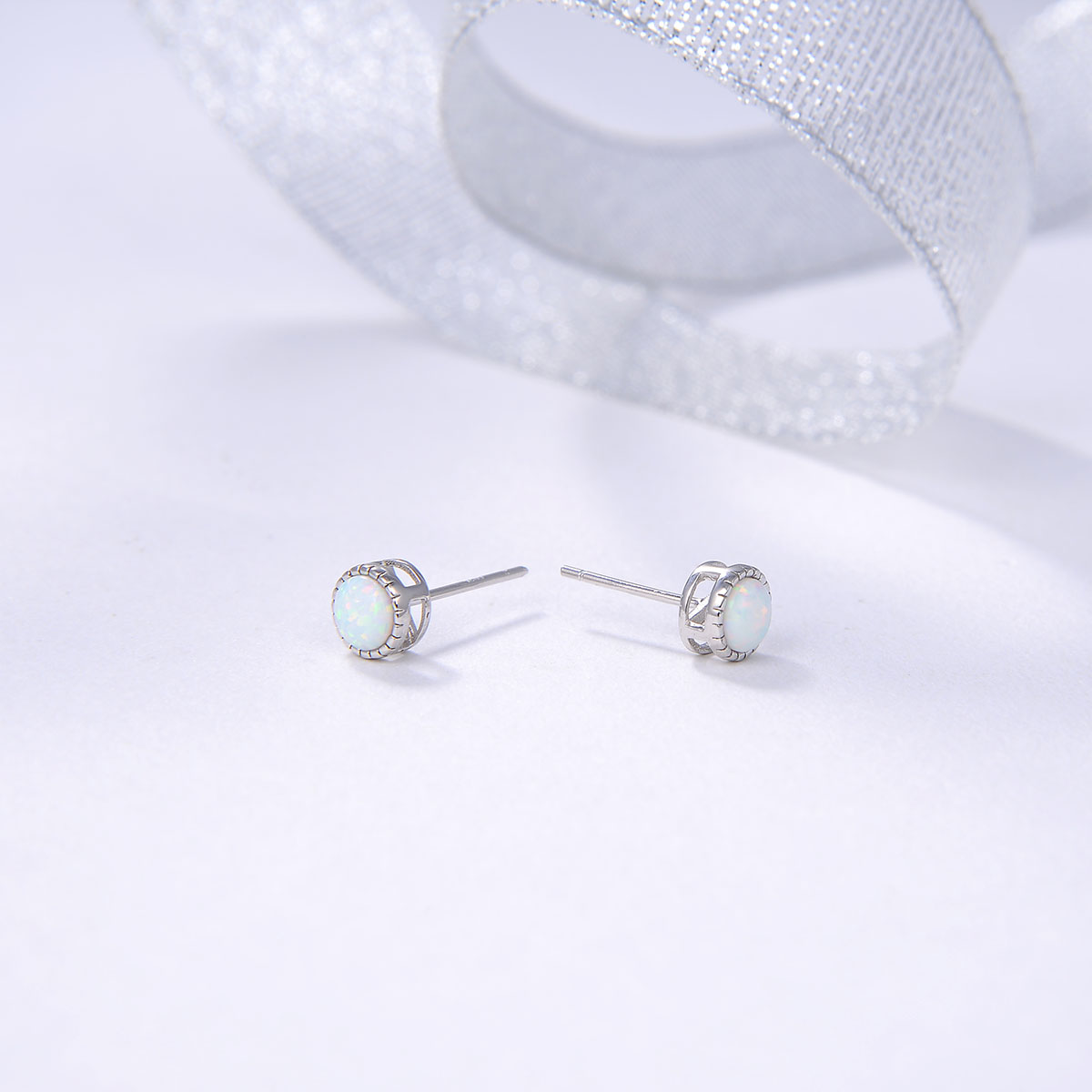 5mm/6mm/7mm created white opal 925 sterling silver earrings stud silver jewelry