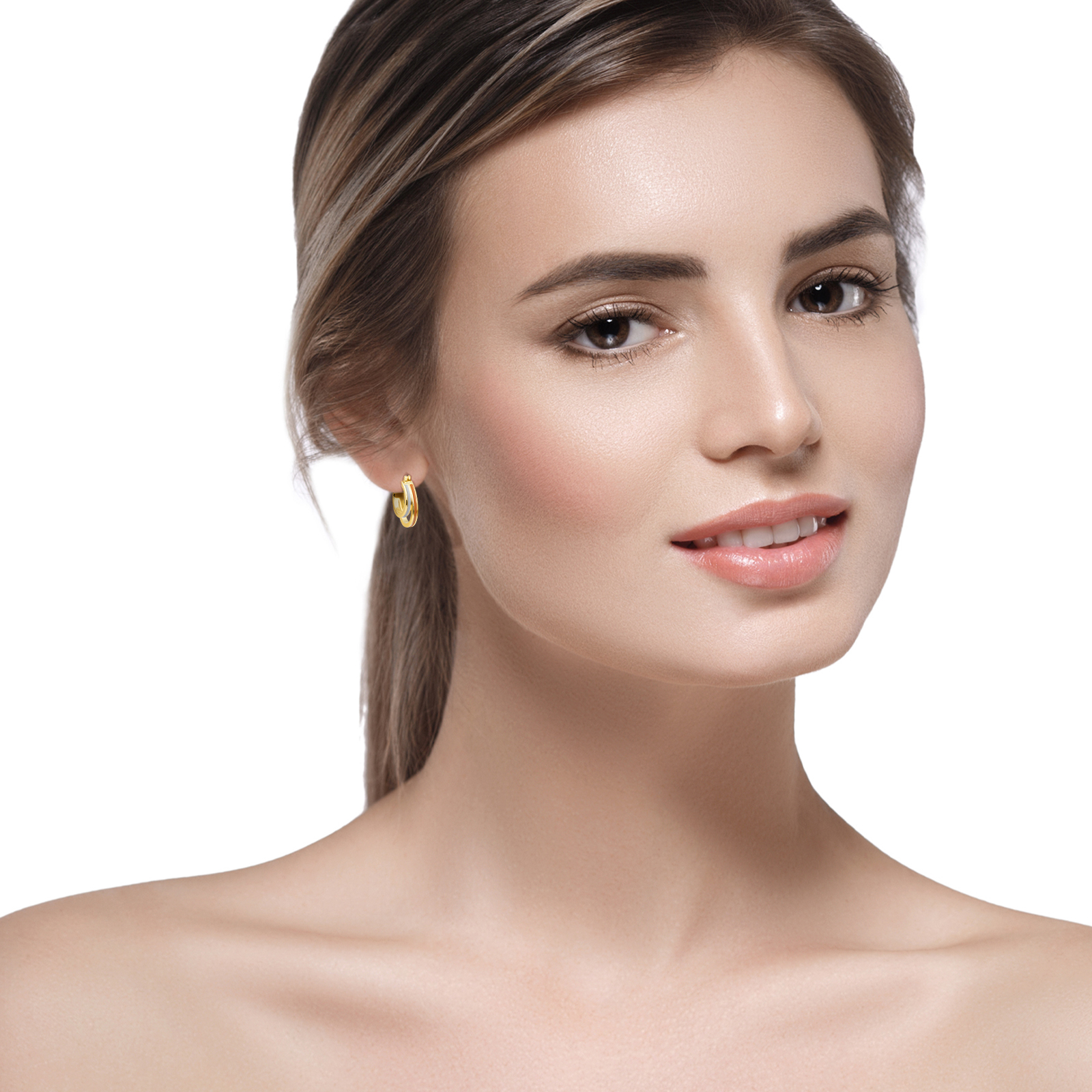 mini brass huggie earrings graceful women's jewelry gifts(red)