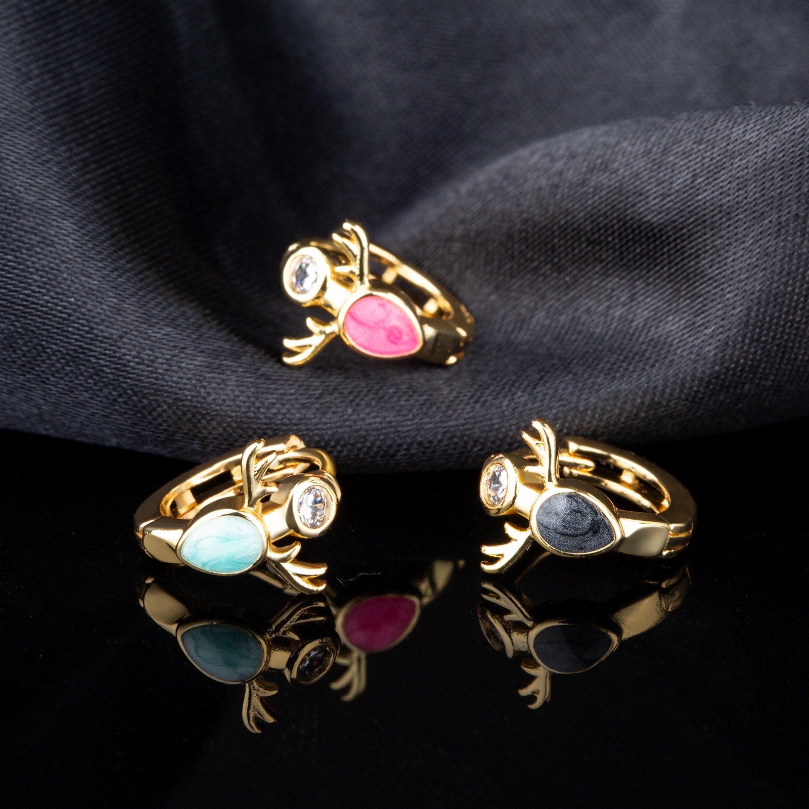 Mini brass huggie enamel earrings 14k gold plated with cubic zirconia women's jewelry gifts