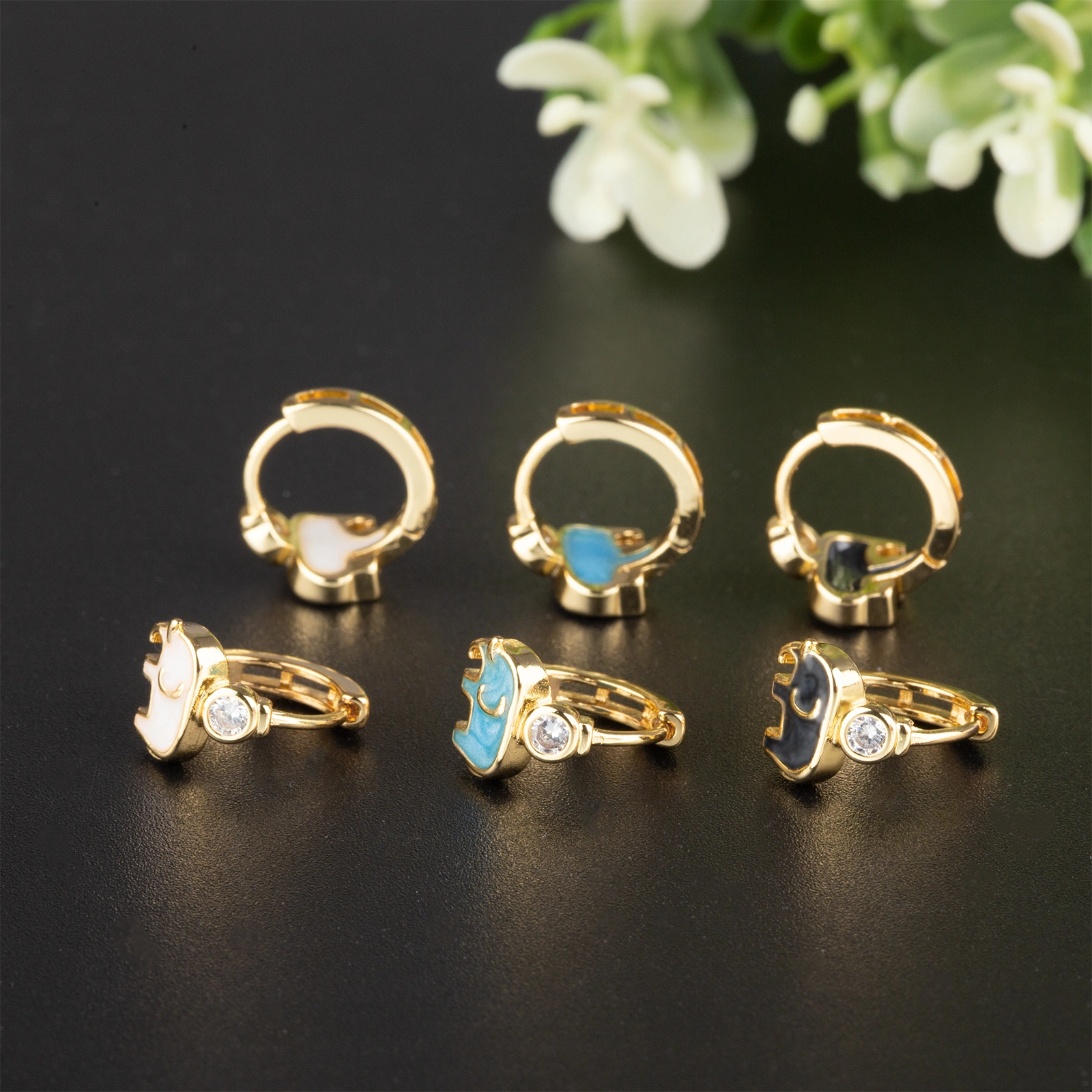 12.8x3.3x13.6mm mini elephant enamel small huggie hoop earrings 14k gold plated elephant shape enamel earrings