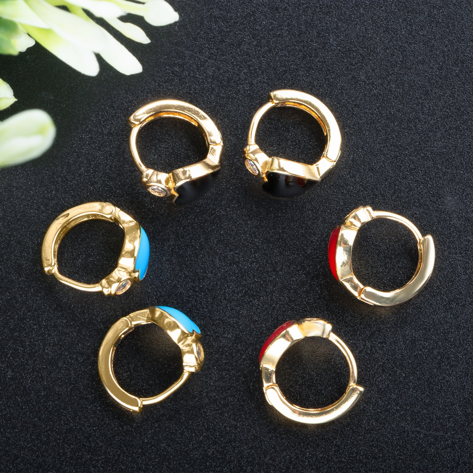 Mini brass huggie enamel earrings gold plated with cubic zirconia women's jewelry gifts(heart)