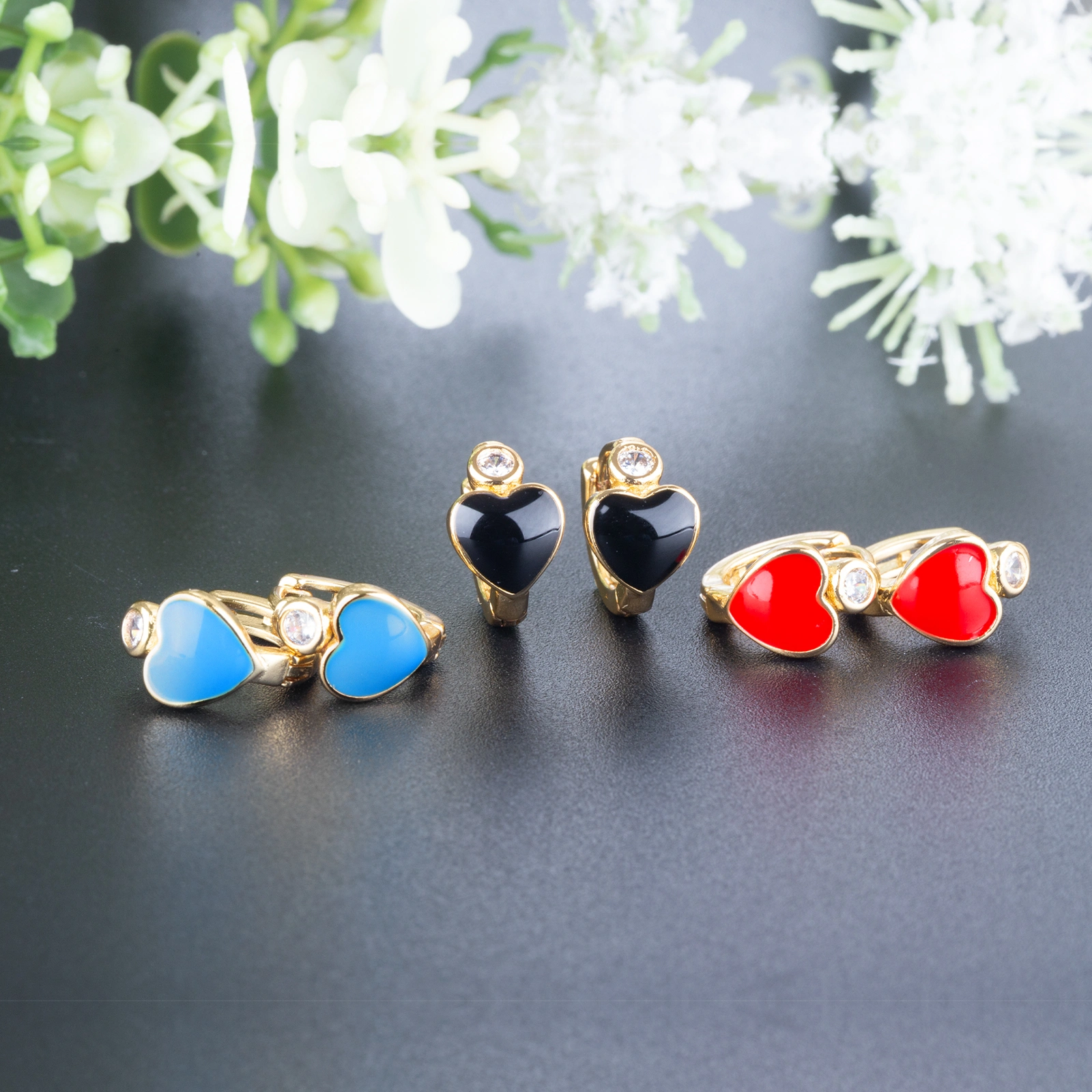 12.8x3.3x13.6mm mini heart enamel earrings small huggie hoop earrings 14k gold plated