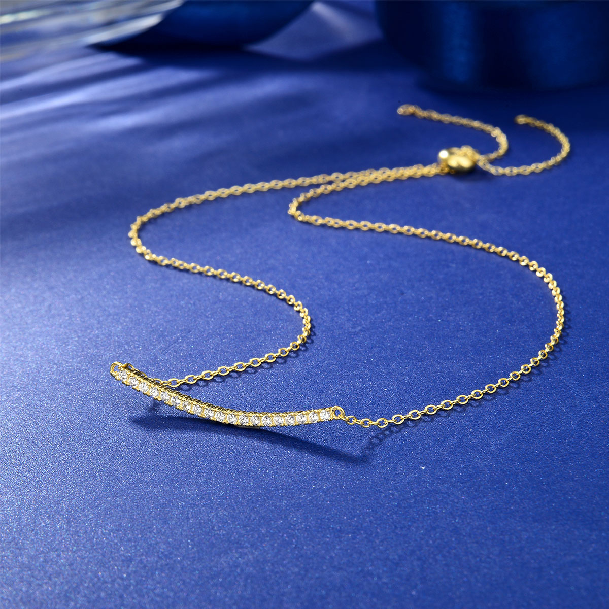 silver chain necklace for women with white cubic zirconia curved bar fashion slide construction gift