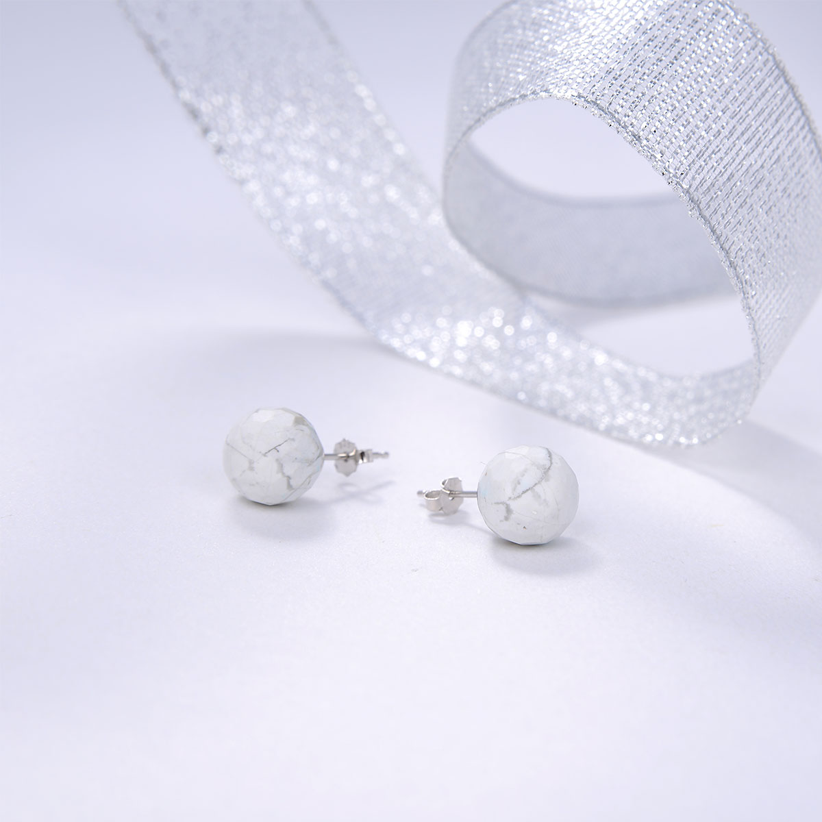 10mm round shape faceted gemstone earrings for women white howlite graceful silver earrings