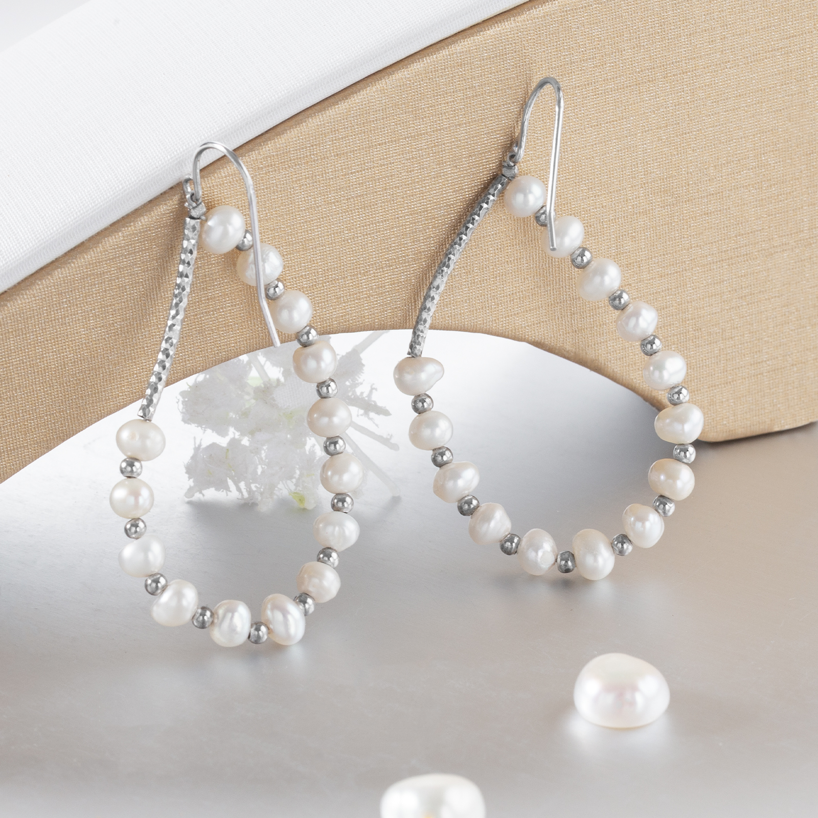fashion women jewelry silver hook pearl teardrop earrings made by hand