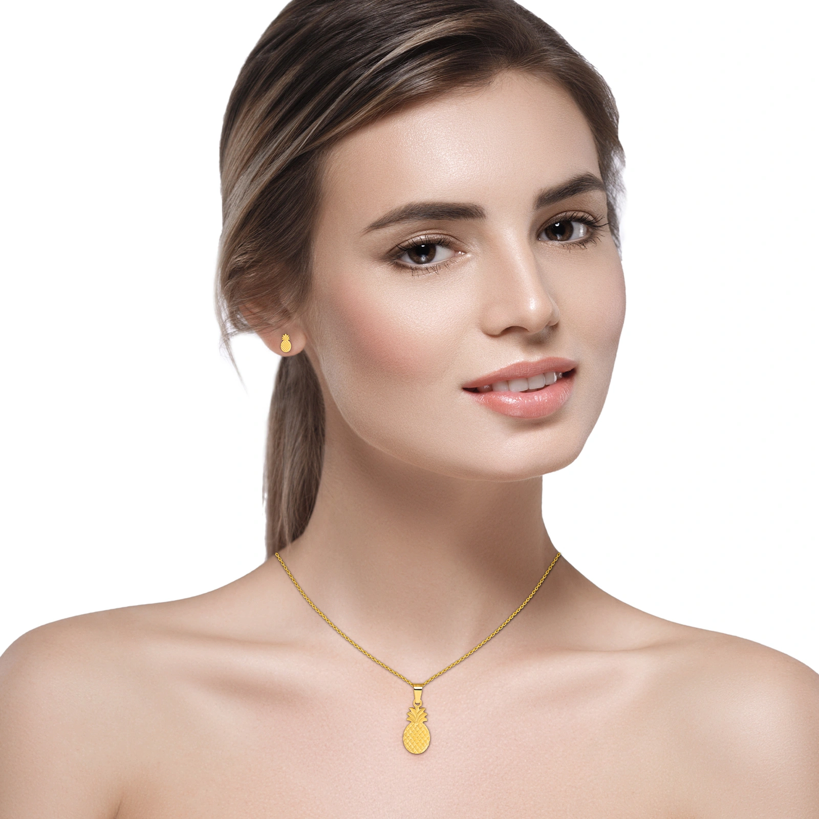 pineapple shape stainless steel pendant chain necklace&stud earrings set