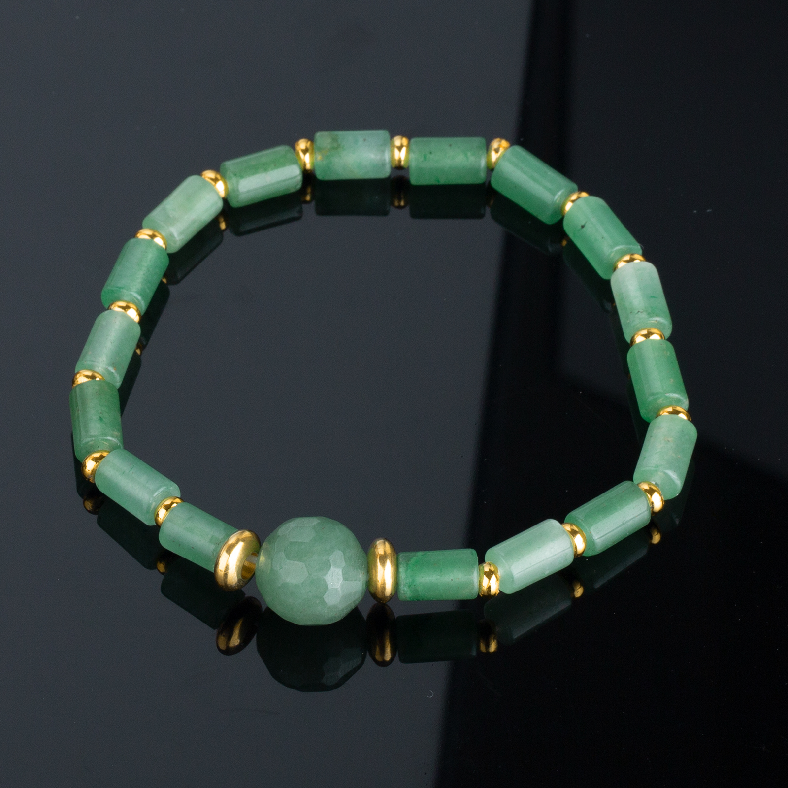 12mm round shape faceted green aventurine beads stretch bracelet