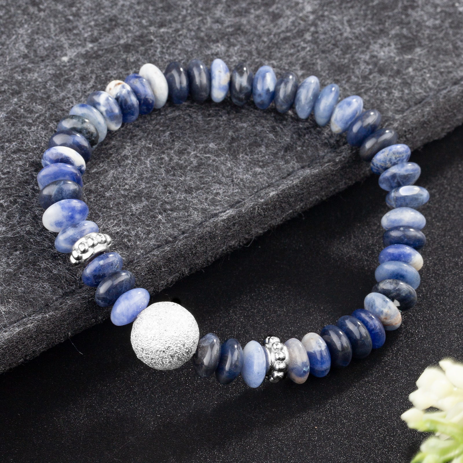Natural healing gemstone blue sodalite stretch strand bracelet for men women