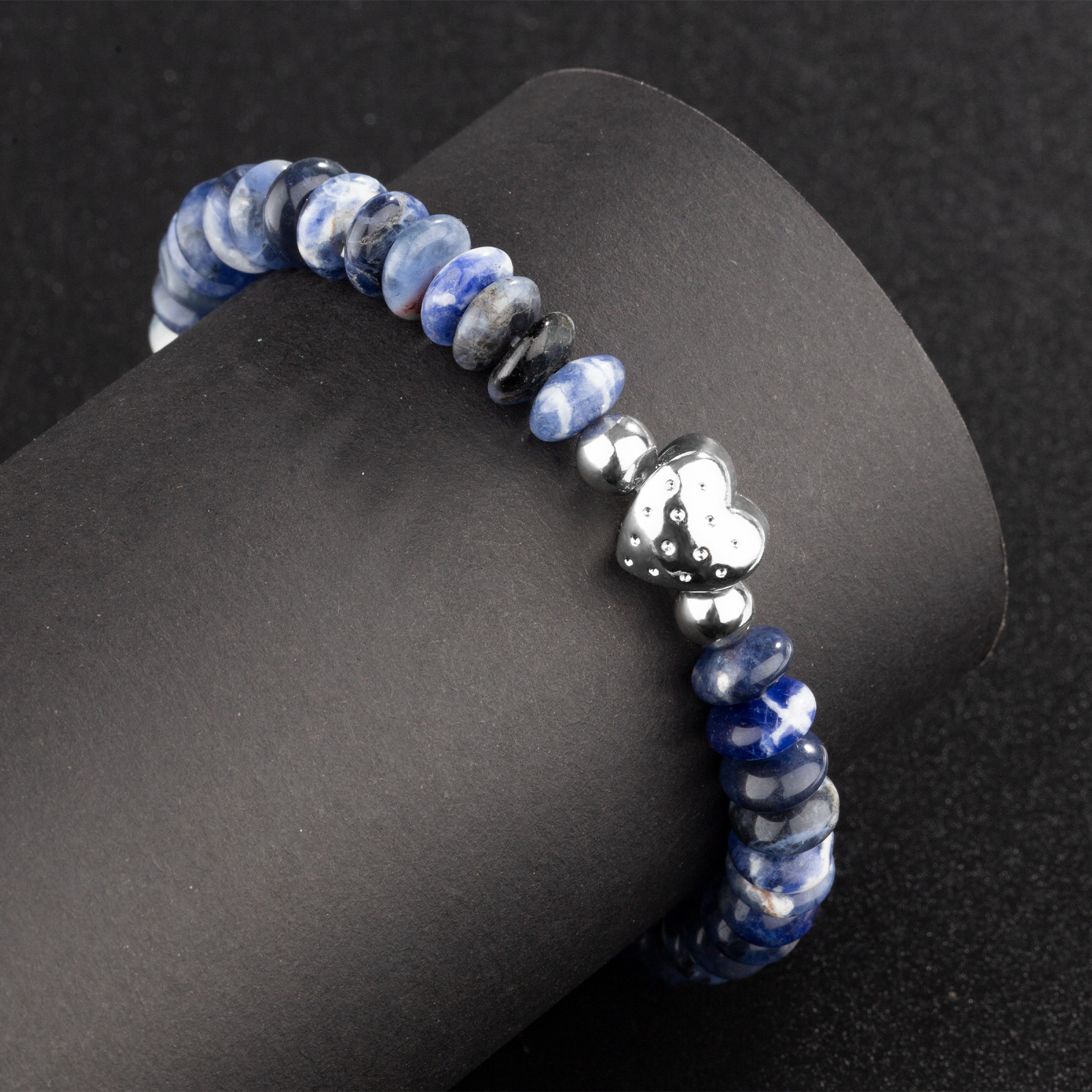 10.5mm heart shape brass beads natural sodalite gemstone beads stretch bracelet for women men