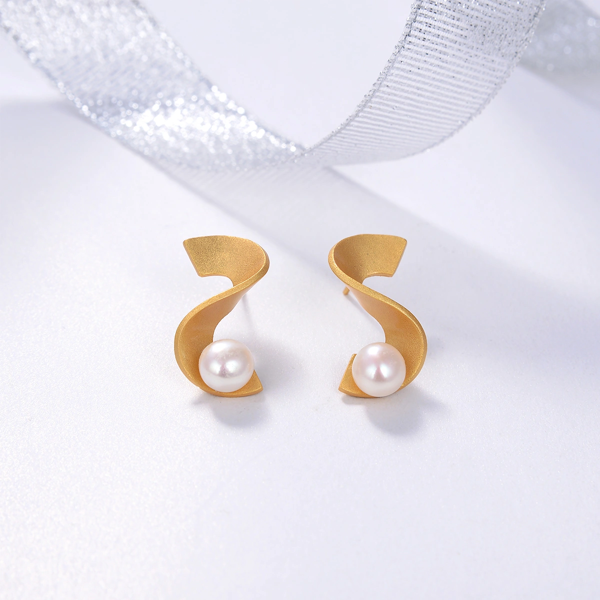 7-7.5mm freshwater pearl silver stud earrings gold plated fashion elegant women jewelry