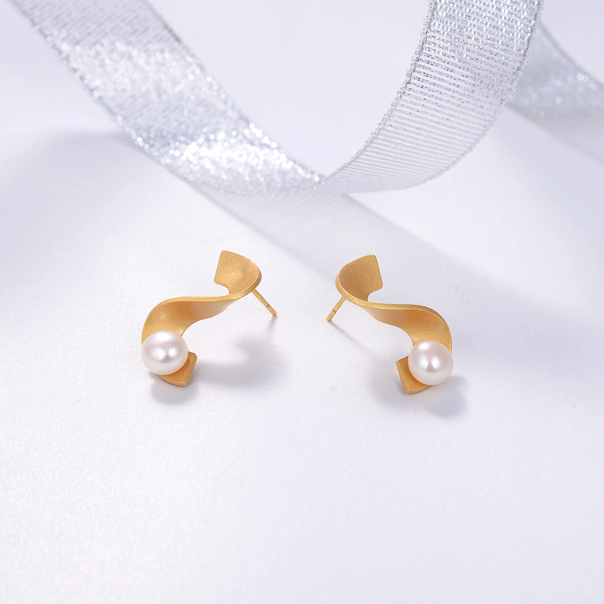 7-7.5mm freshwater pearl silver stud earrings gold plated fashion unique elegant women jewelry