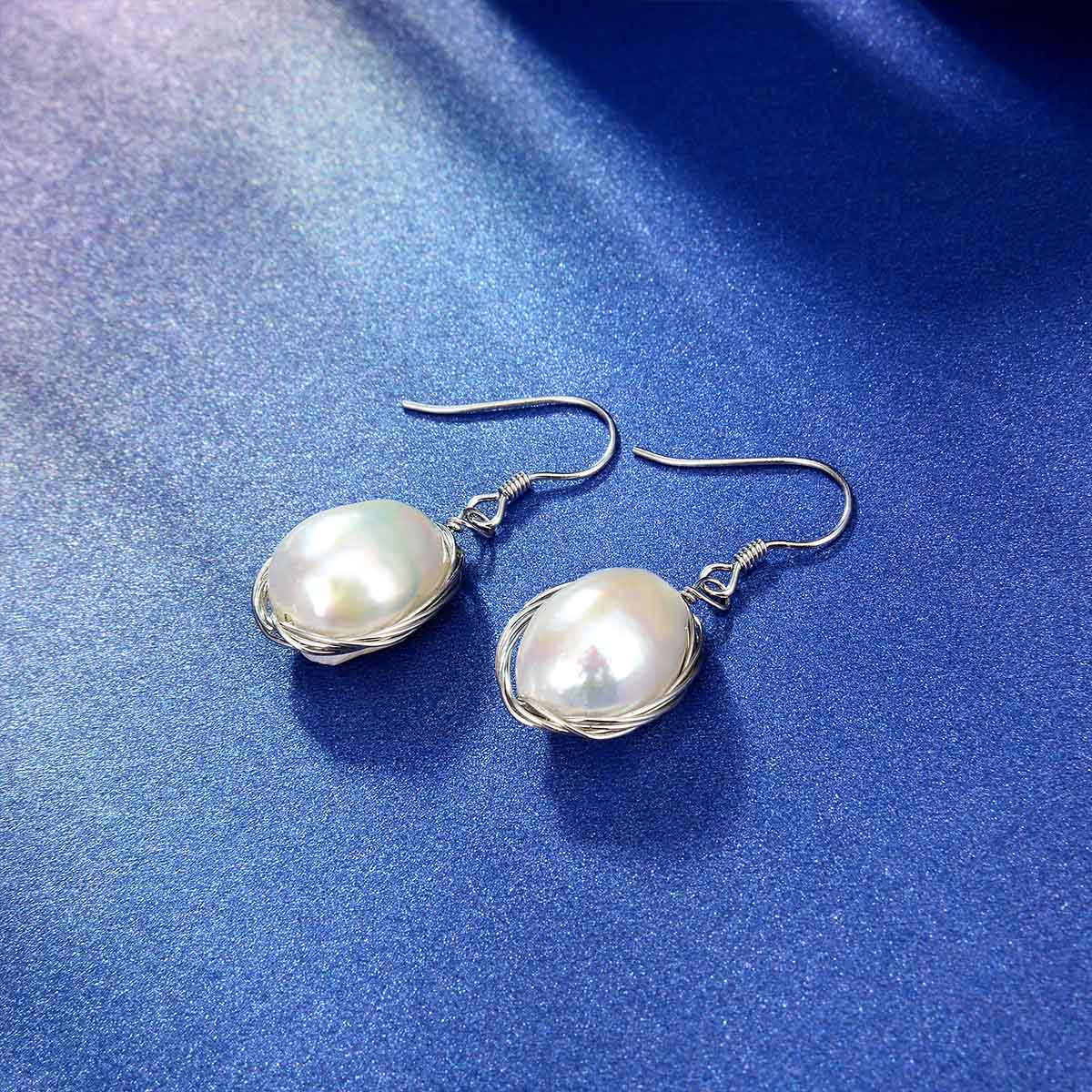 12-13mm freshwater pearl with 925 sterling silver wire pearl drop hook earrings elegant women silver hook earrings jewelry gifts(rhodium plated)